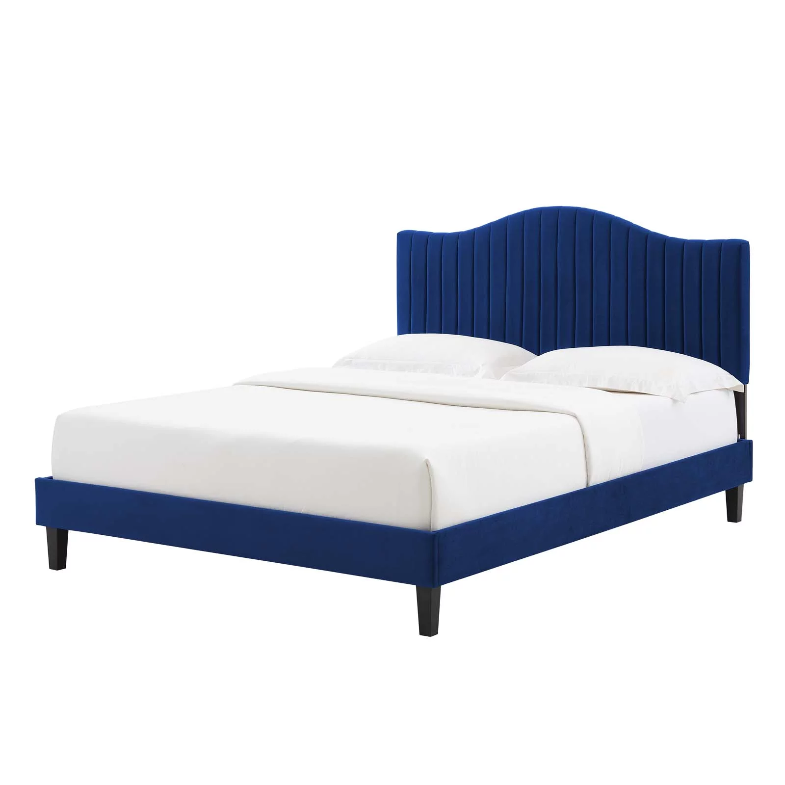 Tufted Platform Bed Frame, Full Size, Velvet, Blue Navy, Modern Contemporary Urban Design, Bedroom Master Guest Suite