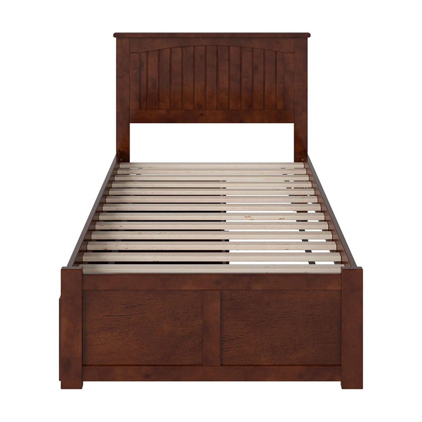 Nantucket Twin XL Wood Platform Bed with Footboard and Storage Drawers in Walnut