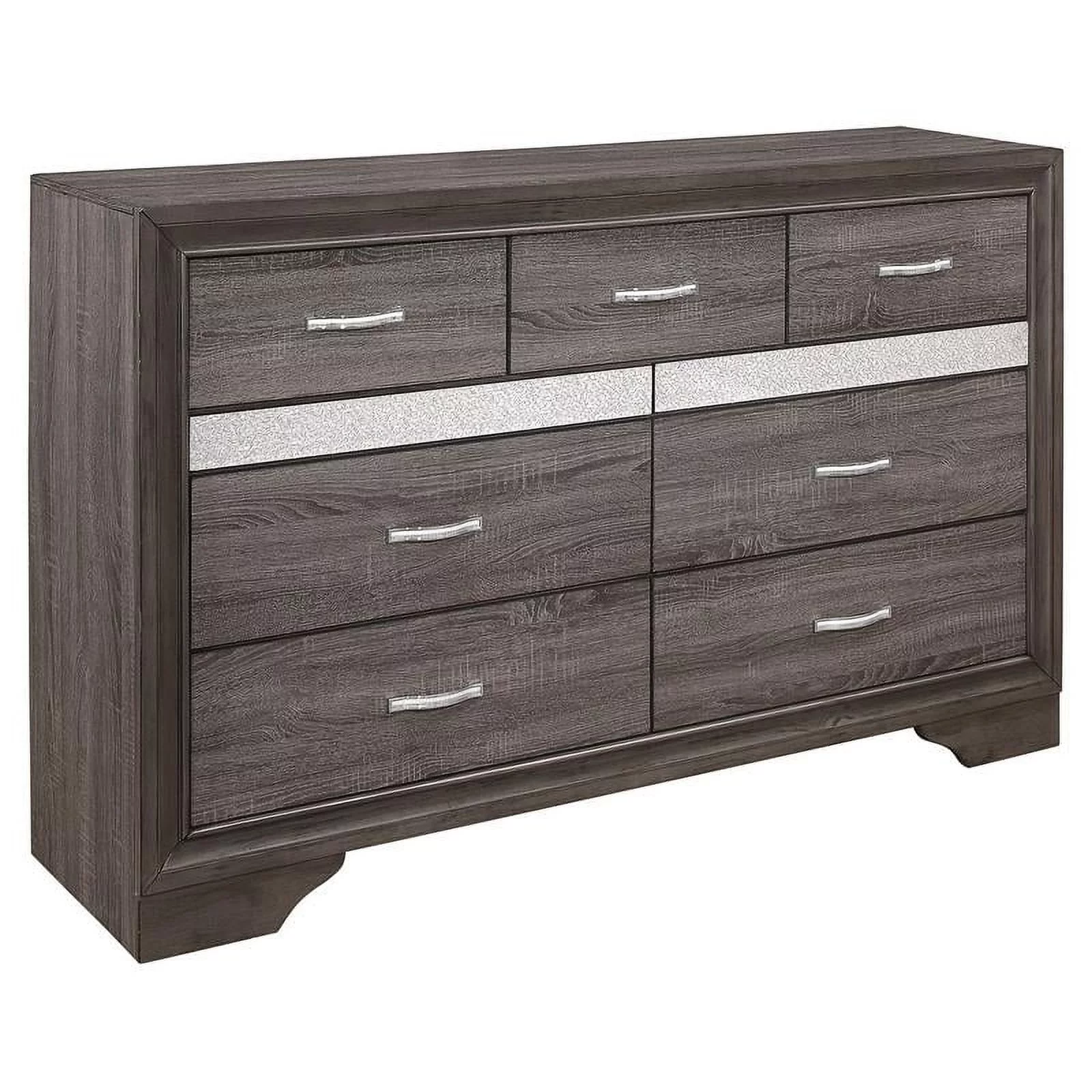 Lexicon Luster 9 Drawers Contemporary Wood Dresser in Gray and Silver Glitter