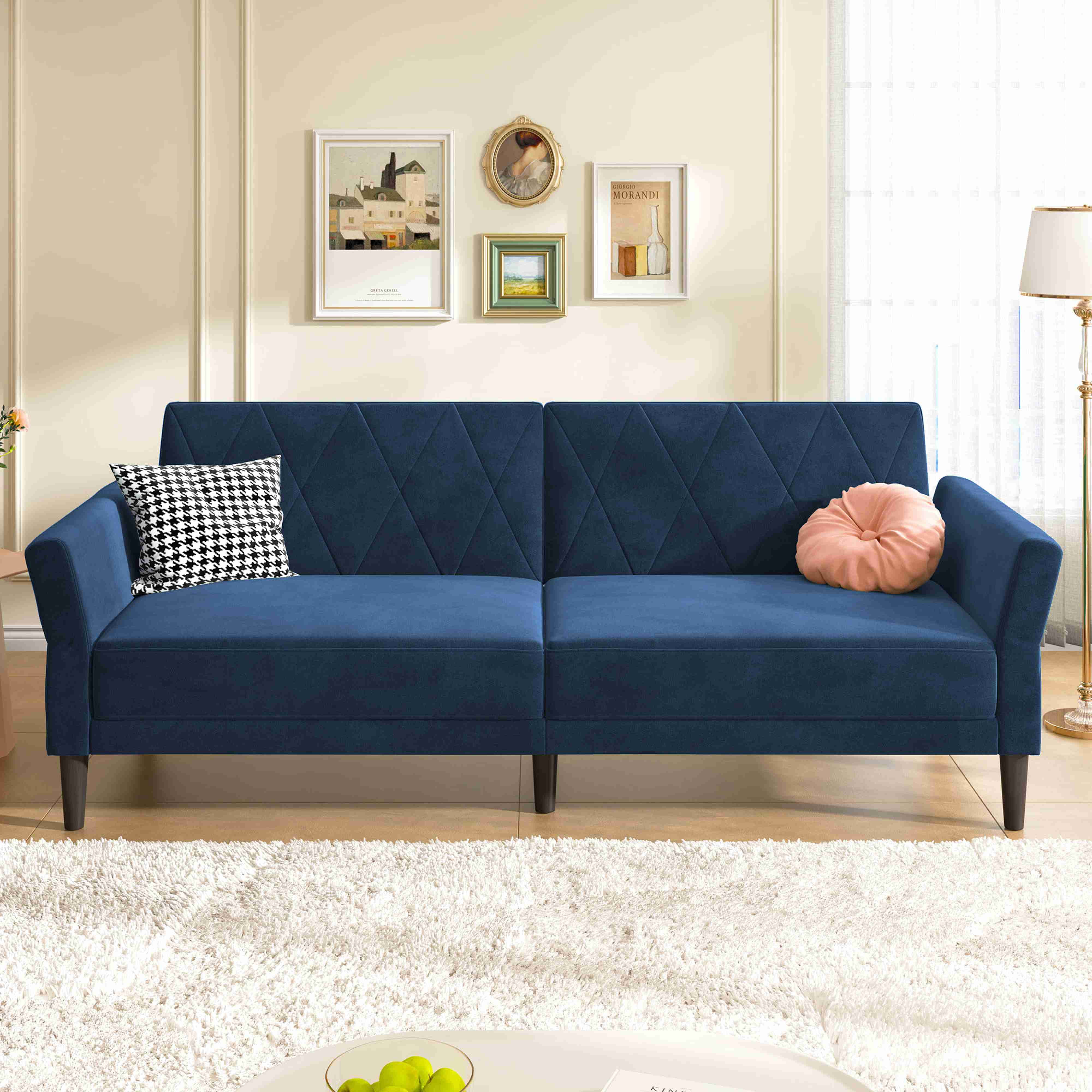 HONBAY Modern Elegant Velvet Convertible Loveseat Sleeper Sofa for living room, Blue