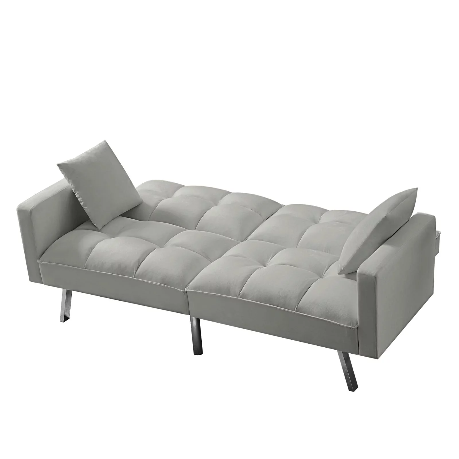 BSHTI 74 Inch Wide Modern Tufted Futon Sofa Bed,Velvet Upholstered Convertible Sofa couch, Square Arms & Sturdy Metal Chrome Plated Legs