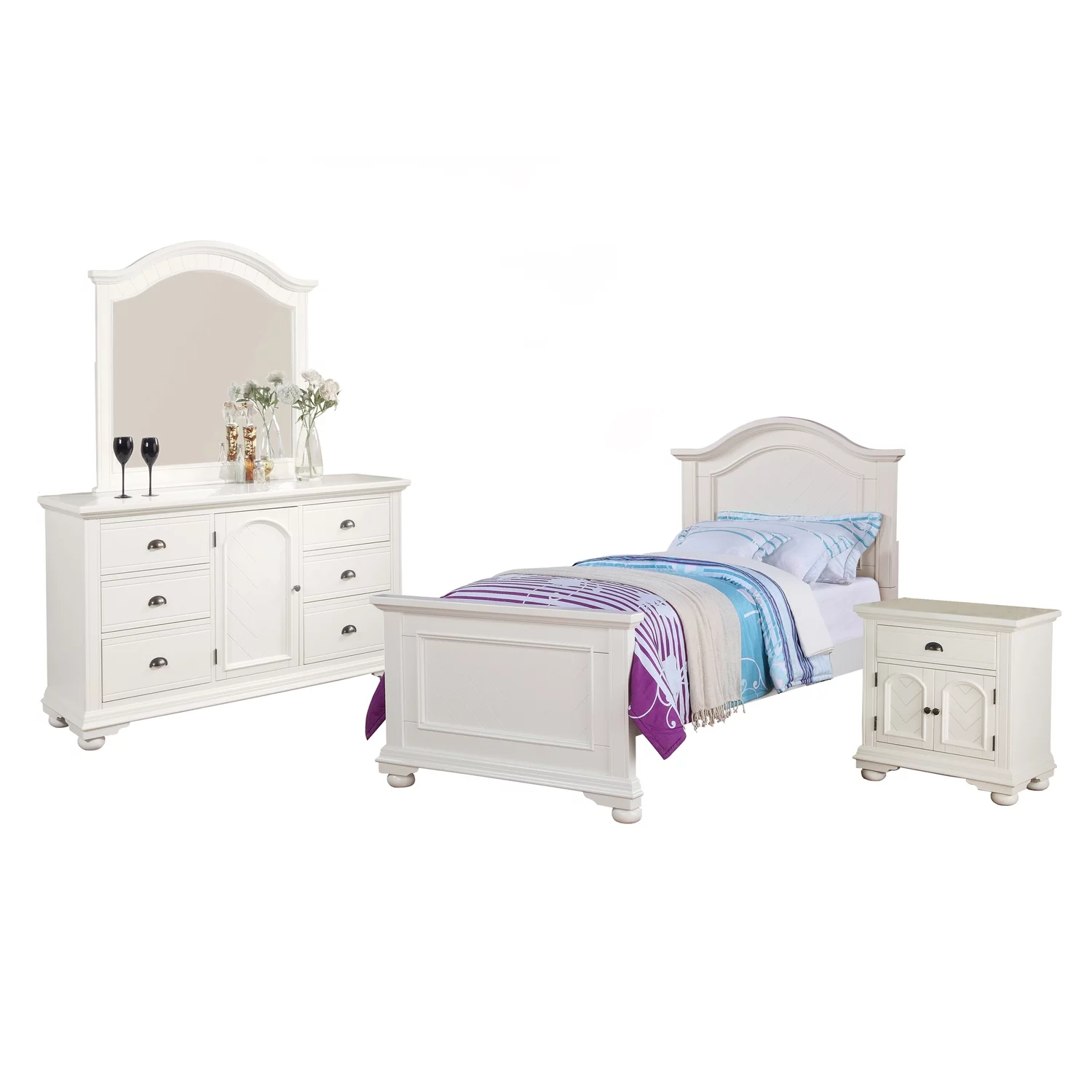 Picket House Furnishings Addison 4 Piece Twin Bedroom Set in White
