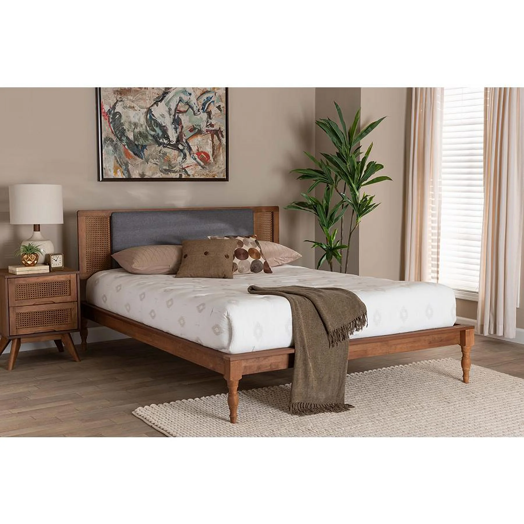 Baxton Studio Eliseo Fabric/Wood Full Size Platform Bed in Dark Gray/Brown