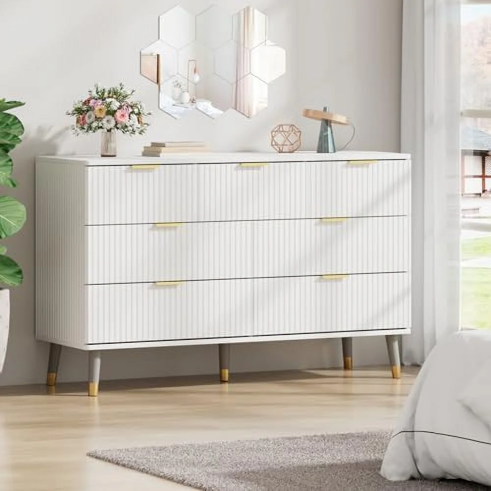 Dresser for Bedroom 7 Drawer Dresser with Metal Handles White Dresser with Spacious Space Deep Chest of Drawer for Living Room Hallway and Nursery.