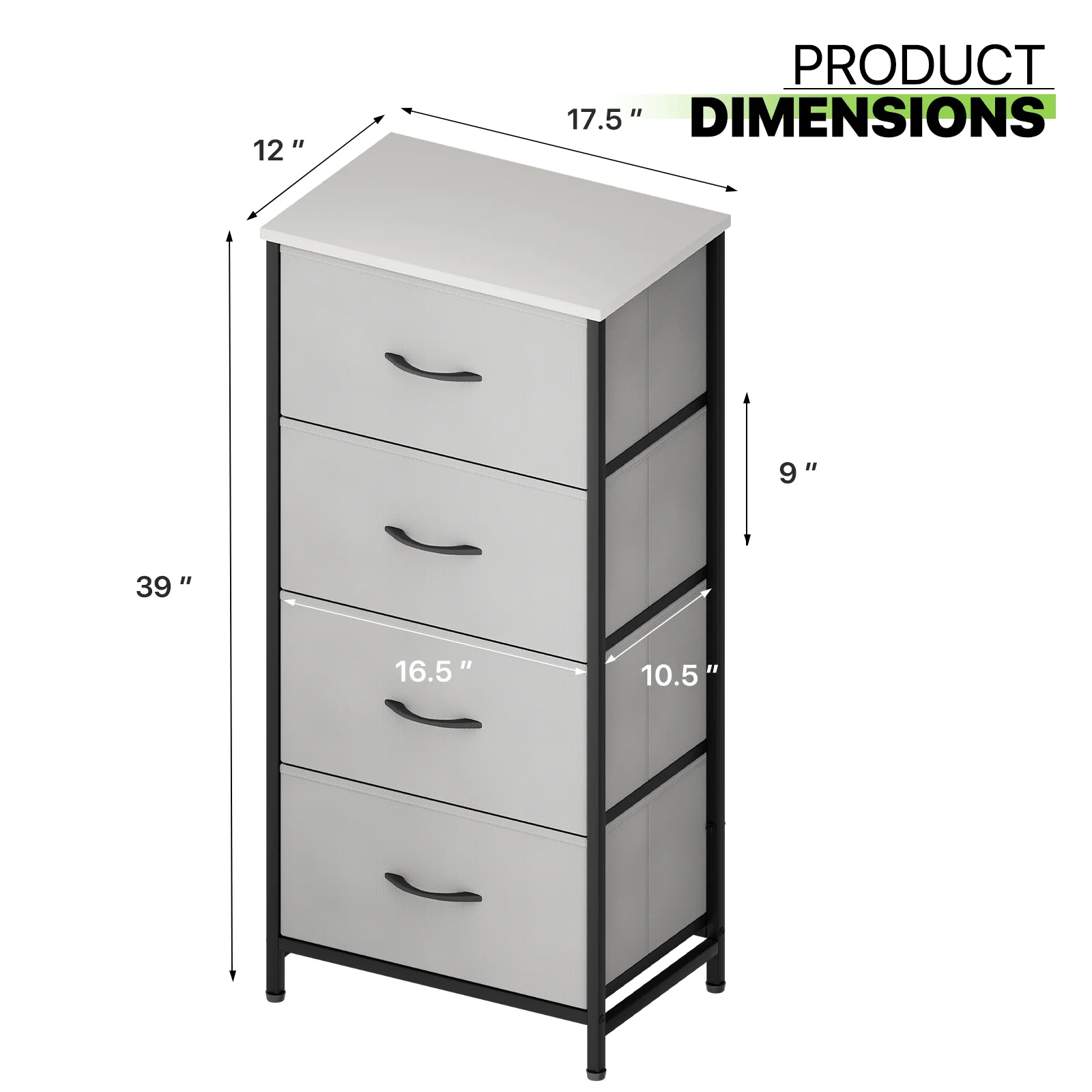 Magshion Wooden 4 Drawers Chest Dresser, Metal Frame Fabric Drawer Organizer Closet, for Bedroom Living Room Entryway, Gray