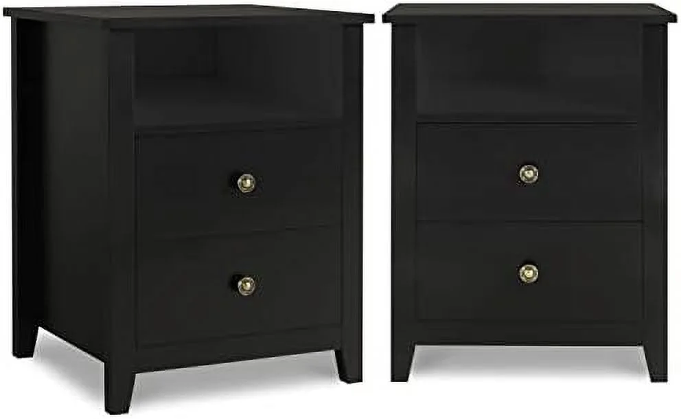 GEROBOOM Modern Nightstands - Black Night Stand for Bedroom Bedside Table with 3 Drawers Wooden Nightstand Dresser Drawer