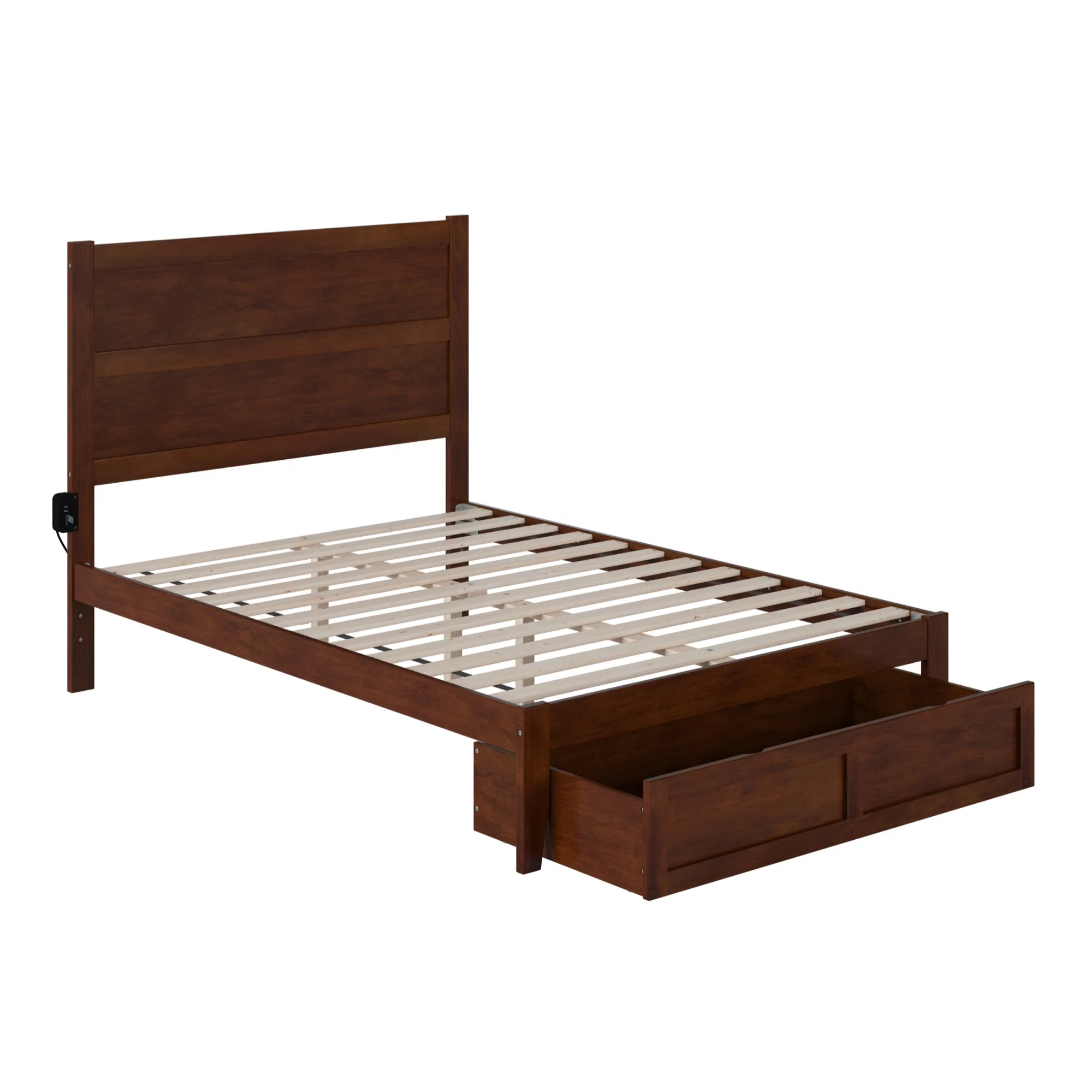 AFI NoHo Contemporary Wood Full Bed with Foot Drawer in Walnut