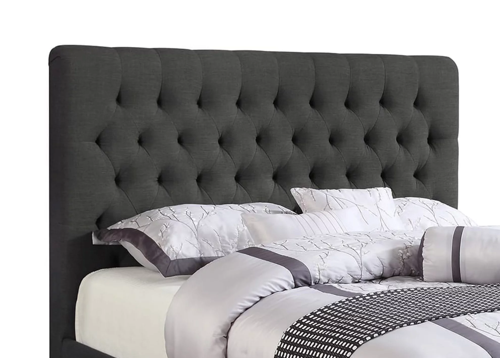 Benzara BM205555 Wooden Queen Size Platform Bed with Deep Button Tufted Headboard, Gray