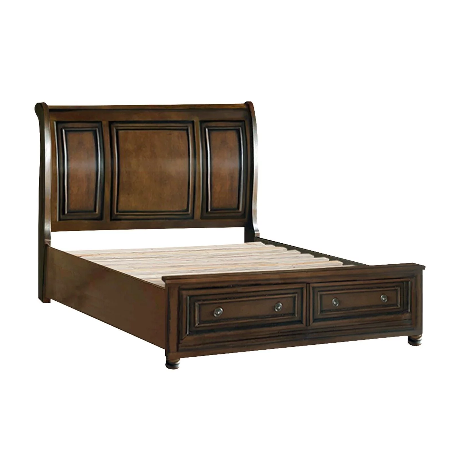 Brown Cherry Finish Traditional Platform Bed California King Size 1pc Footboard Drawers Wooden Bedroom Furniture