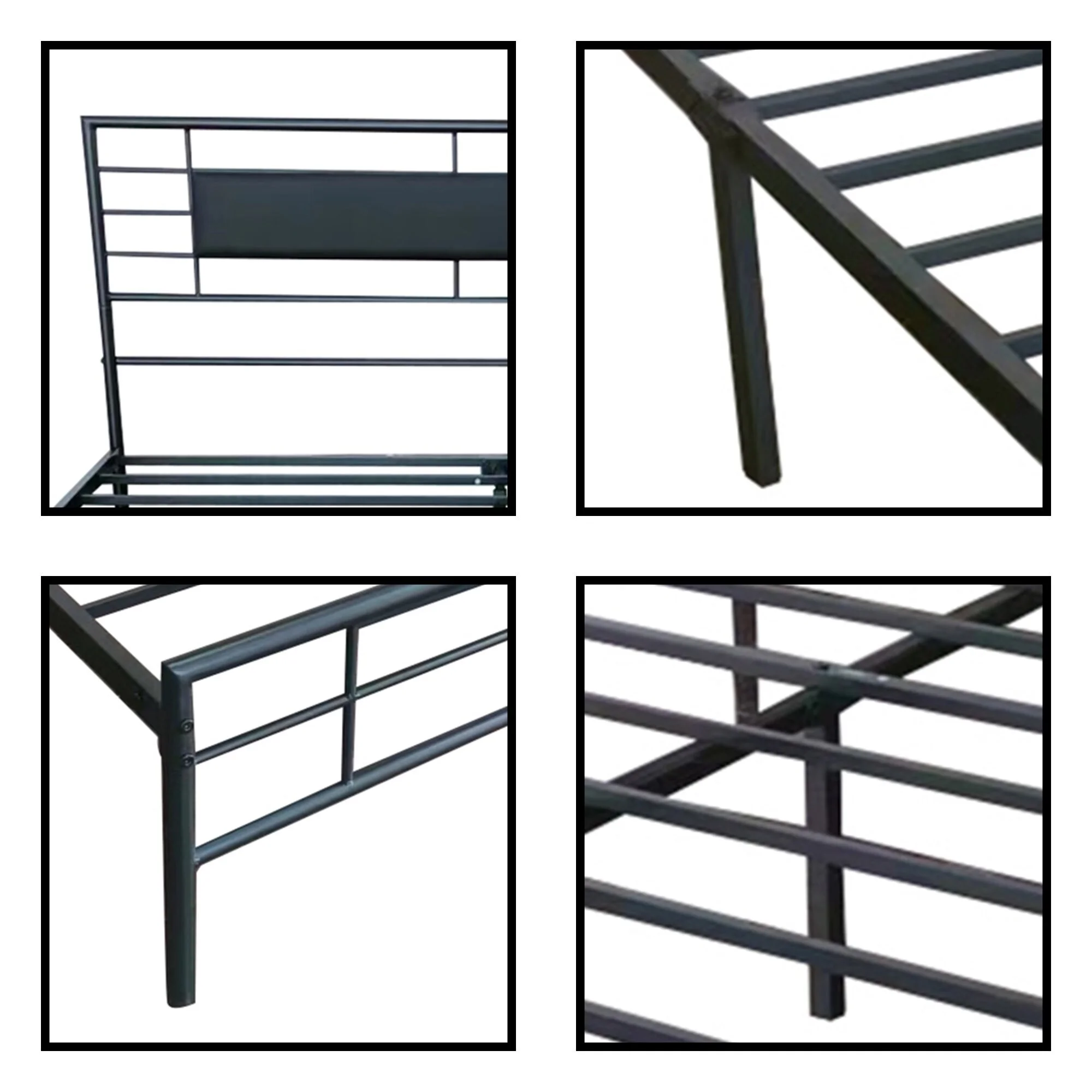 NNV Full Size Platform Metal Bed Frame with Leather Upholstered Headboard Black - King