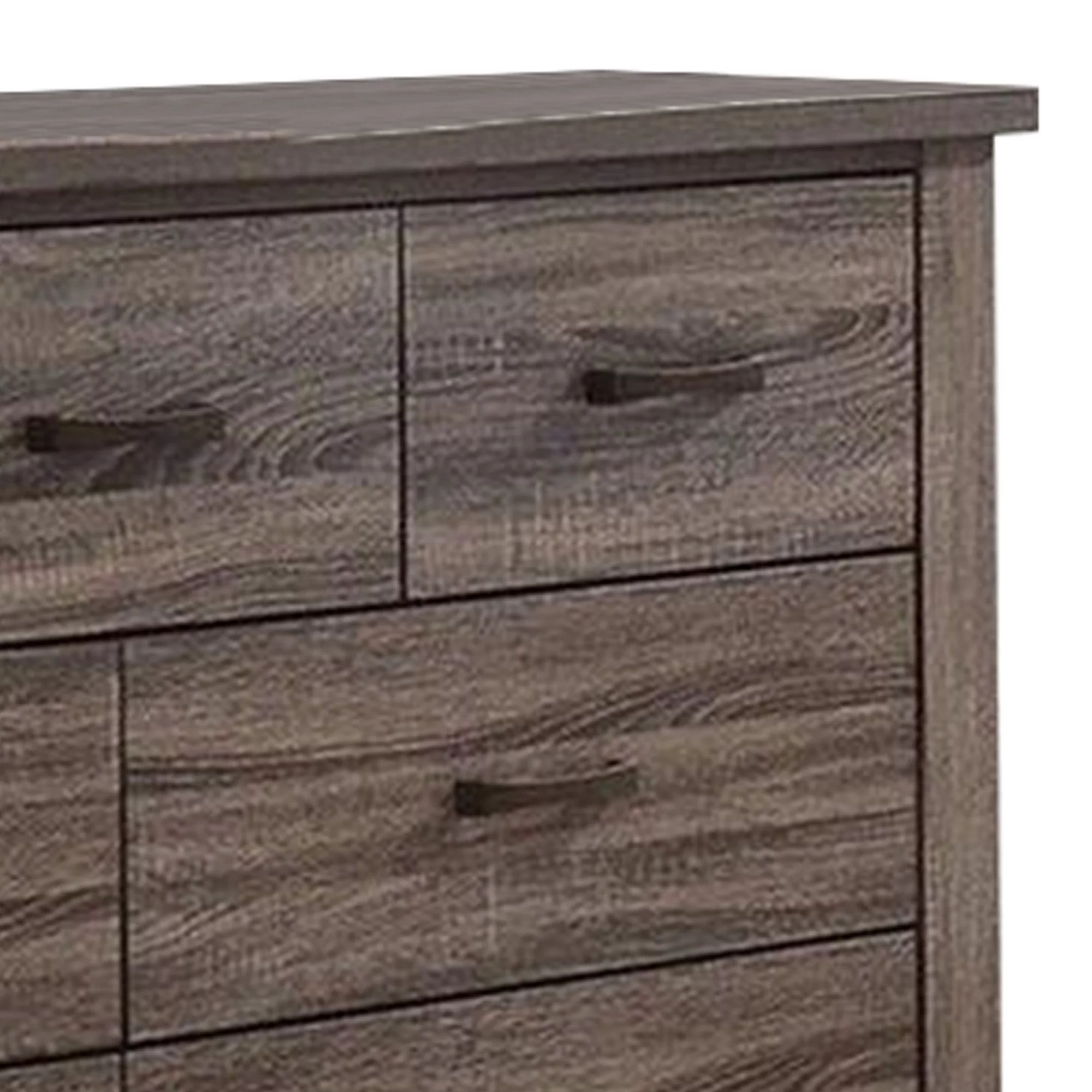 Benjara Soma 59 Inch Rustic 7 Drawer Wide Dresser, Metal Bar Handles, Oak Gray