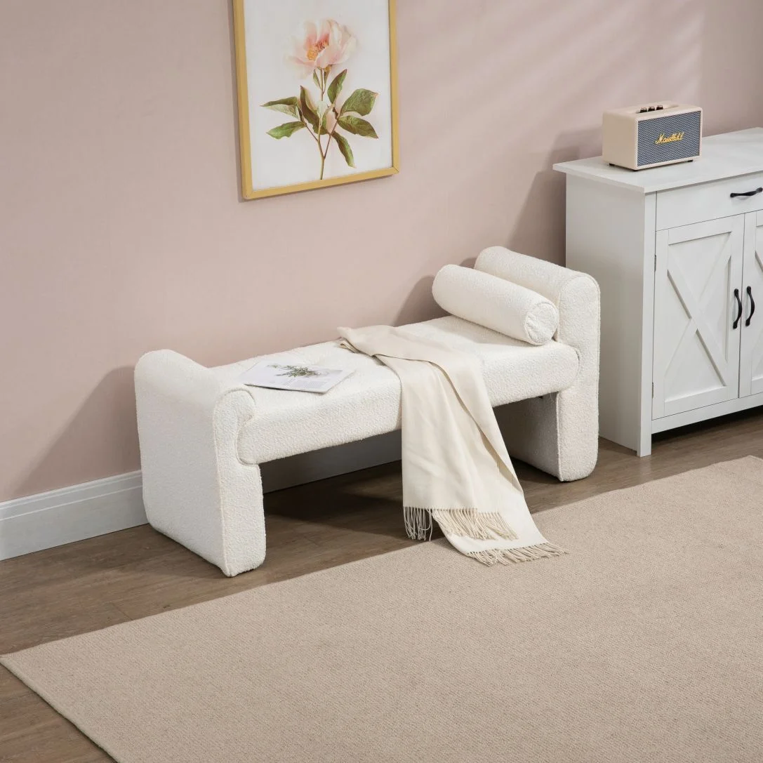 Modern Ottoman Bench, Bed stool made of loop gauze, End Bed Bench, Footrest for Bedroom, Living Room, End of Bed, Hallway