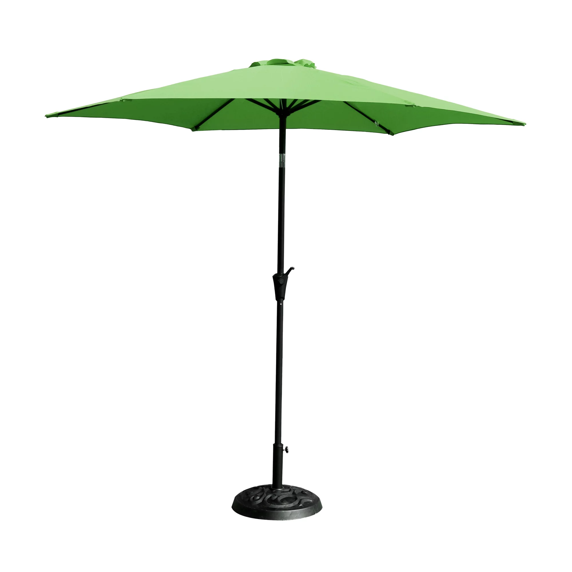 8.8 feet Outdoor Aluminum Patio Umbrella, Patio Umbrella, Market Umbrella with 33 pounds Round Resin Umbrella Base, Push Button Tilt and Crank lift, Green