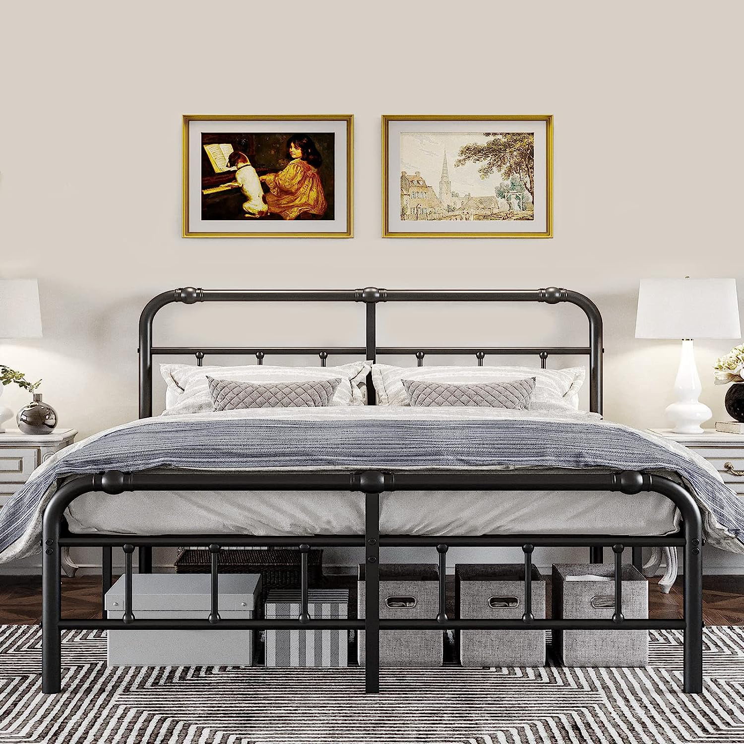 YINCHEN King Size Bed Frame with Headboard and Footboard,14 Inch High Metal Platform, 3500lbs Support,No Box Spring Needed,Noise Free, Easy Assembly,Black