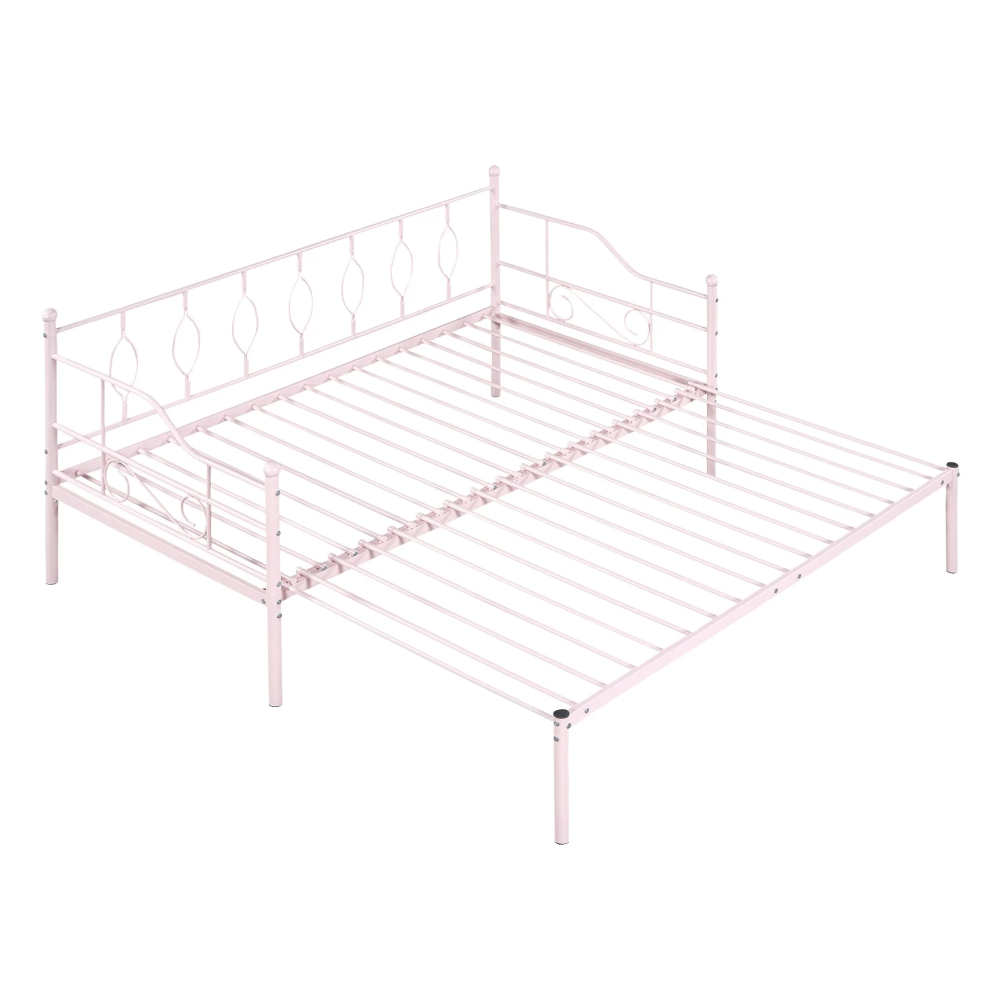 Nestfair Twin Size Metal Daybed with Trundle Pink