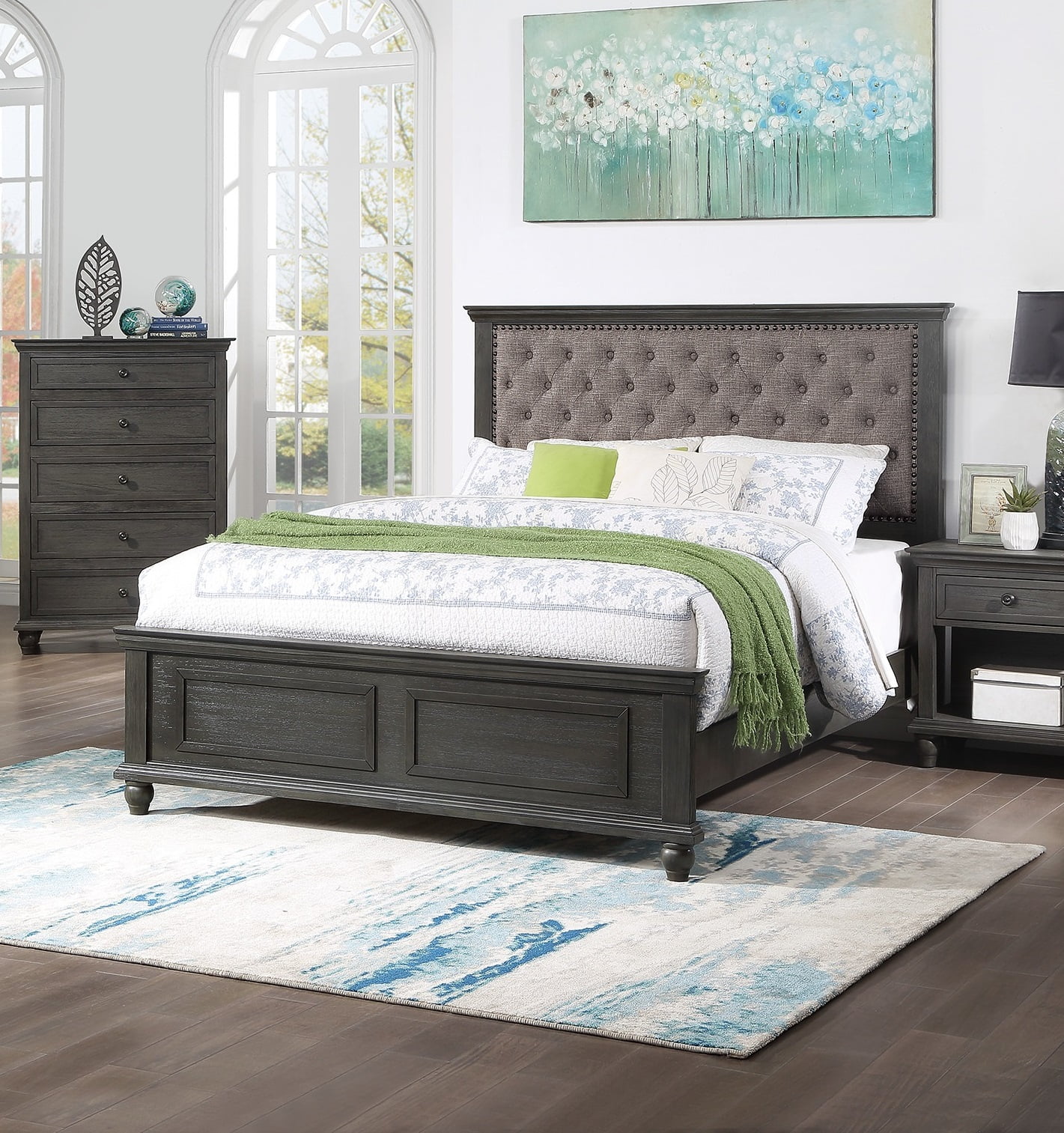 Contemporary Look Gray Finish 1pc Eastern King Size bed Tufted Upholstered HB Bedroom Wooden Furniture