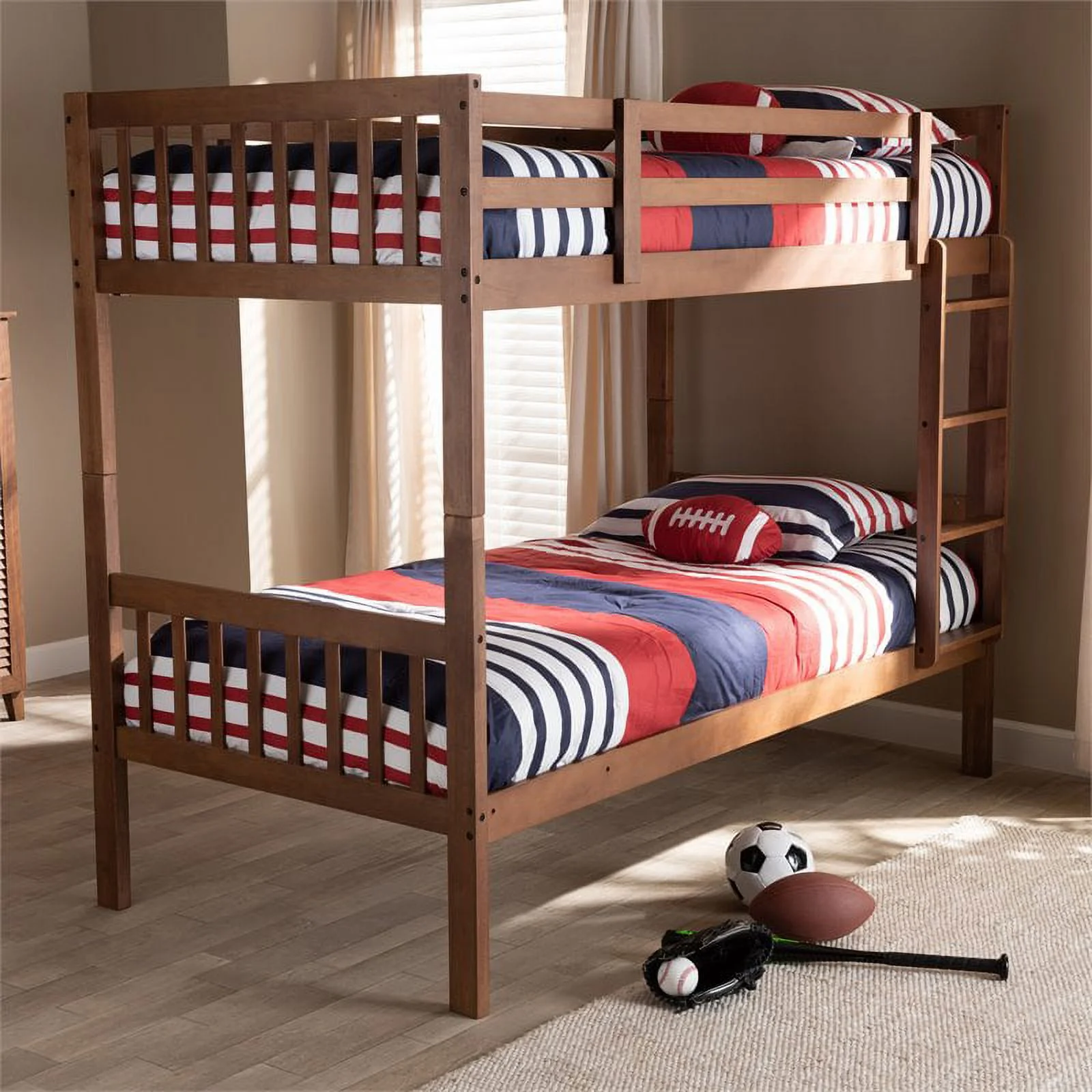 Bowery Hill Walnut Brown Finished Wood Twin Size Bunk Bed