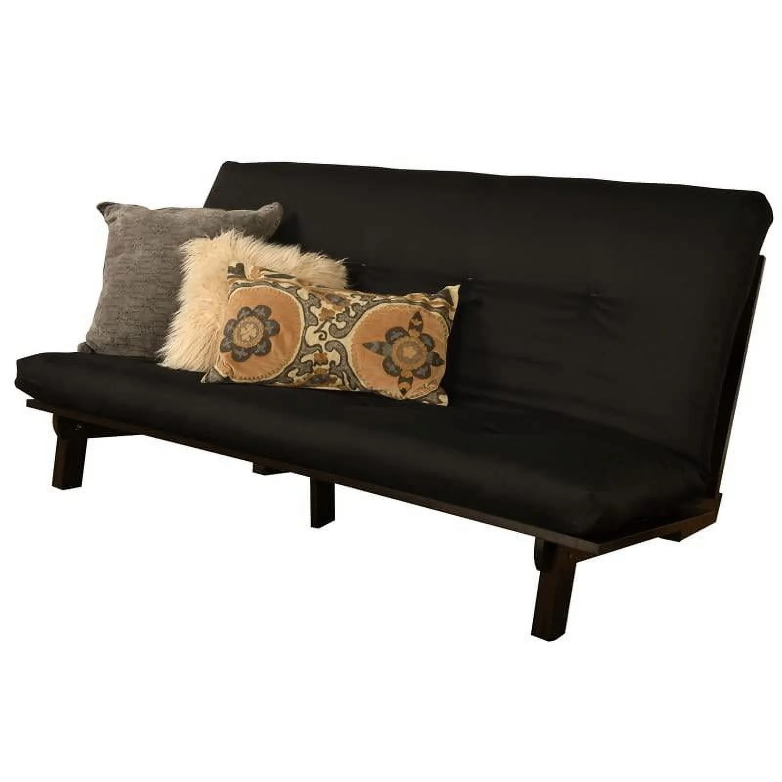 Kodiak Furniture Carson Wood Futon in Java Brown Finish w/ Twill Black Mattress