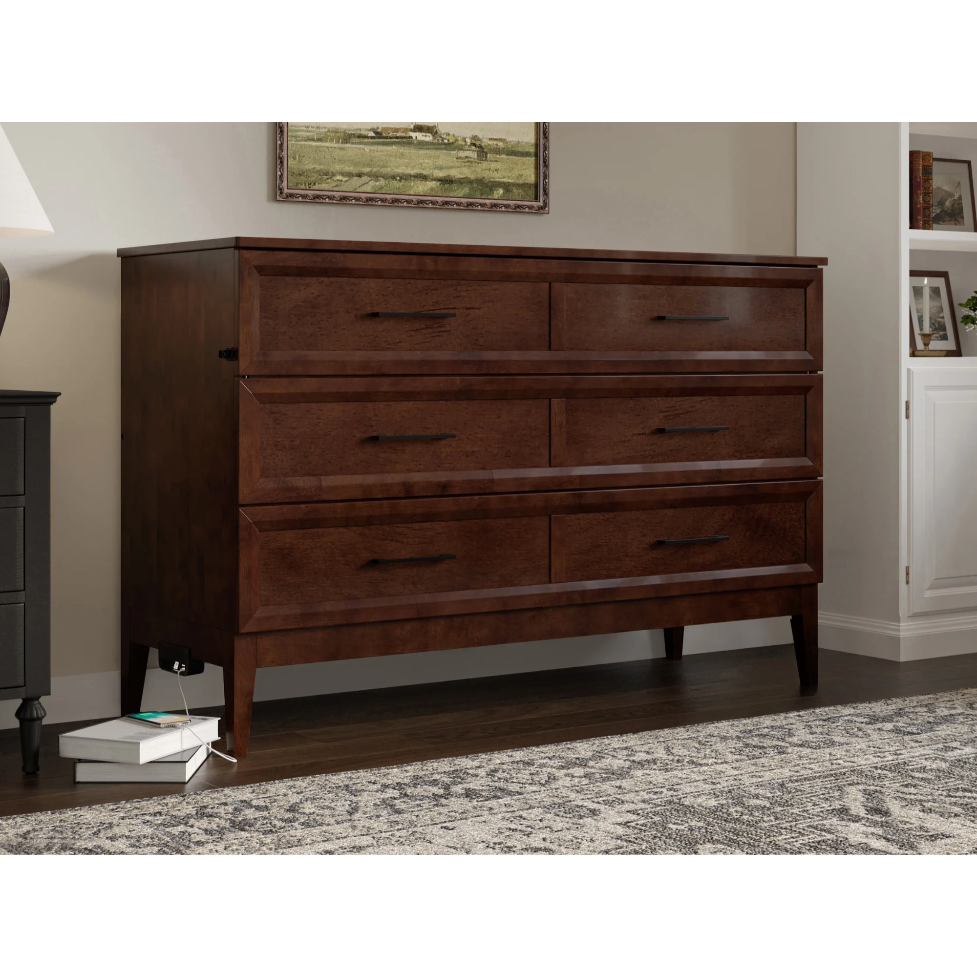 Santa Fe Queen Murphy Bed Chest with Mattress & Built-in Charger in Walnut