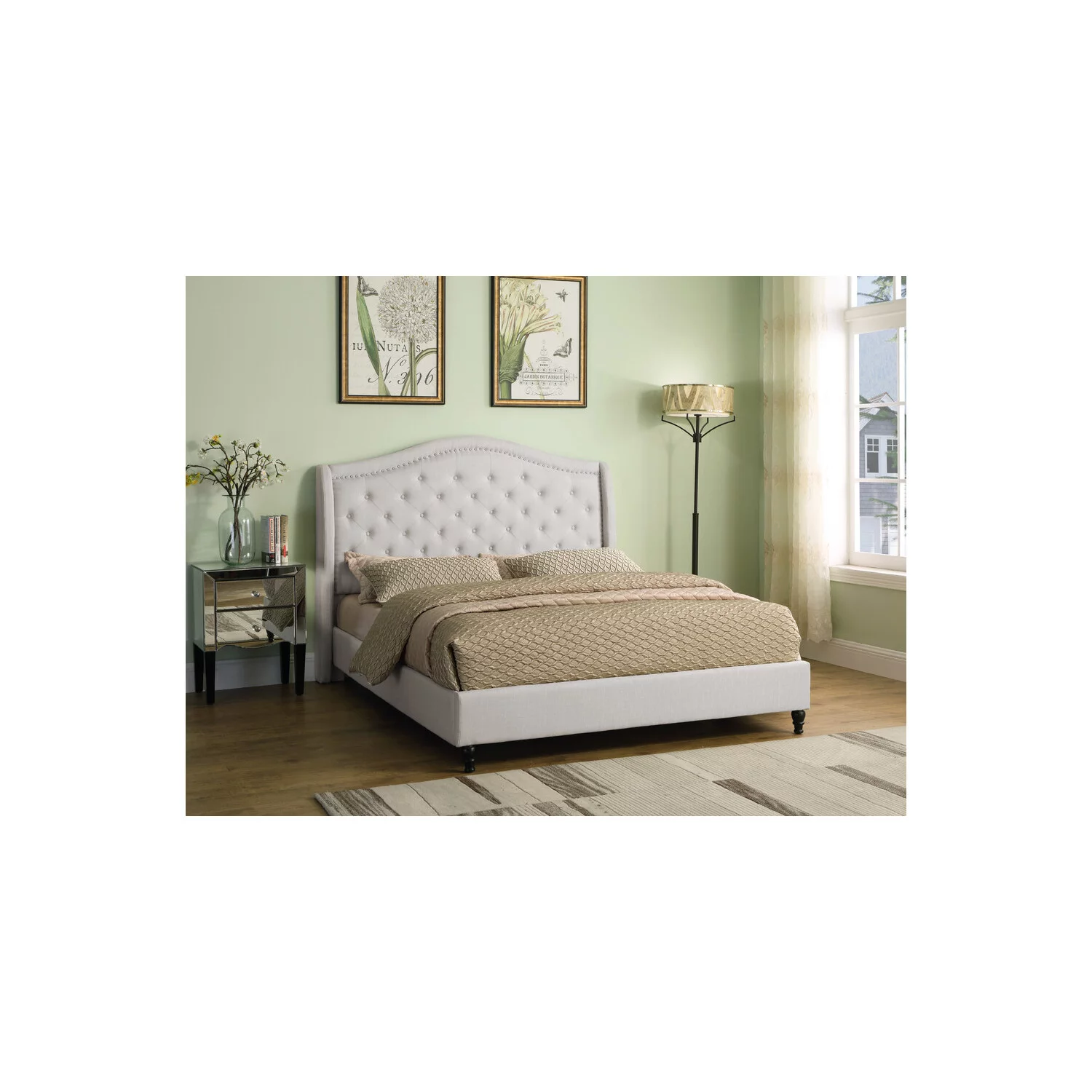 Best Master Furniture Sophie Eastern King Tufted Upholstered Panel/Platform Bed, Beige
