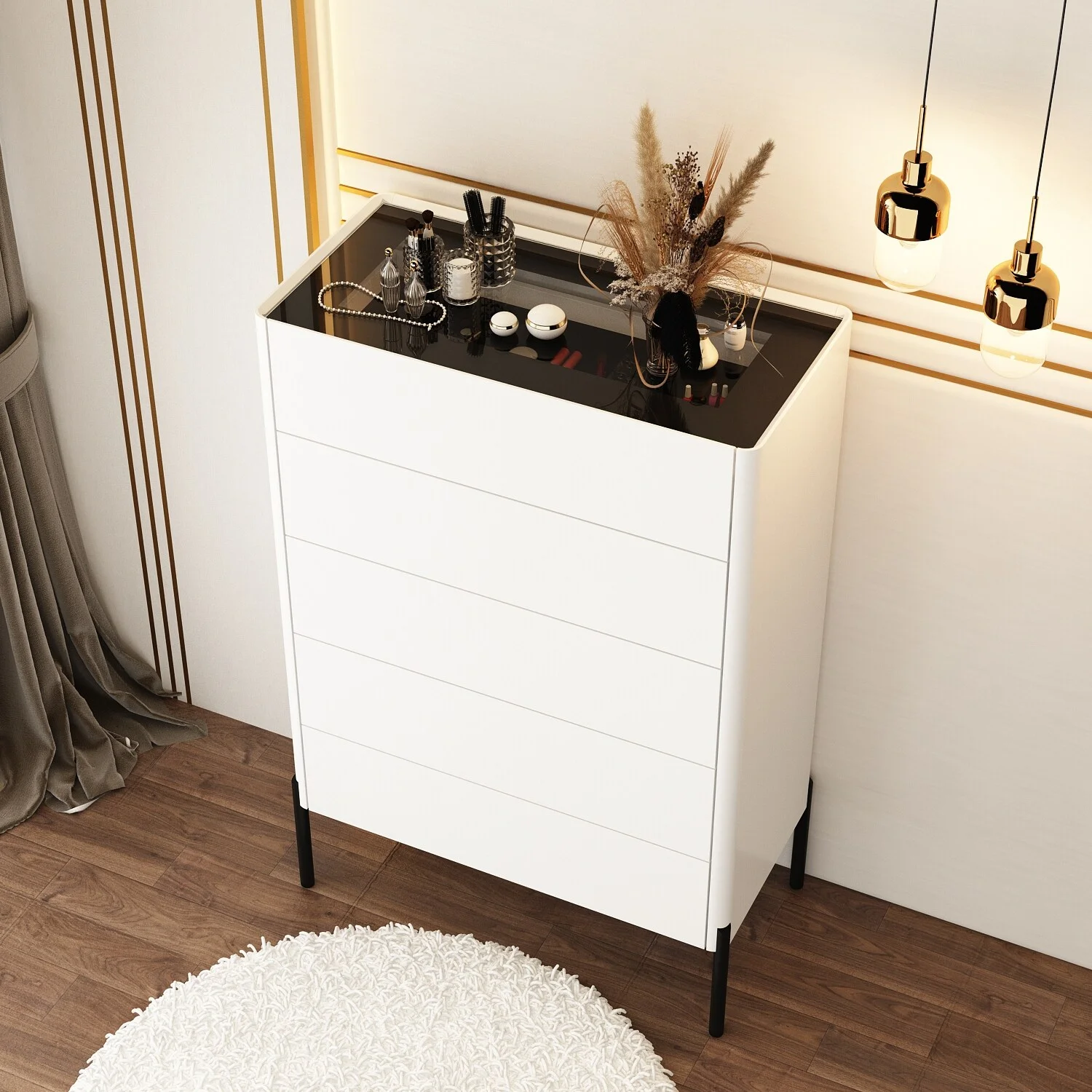 FUFU&GAGA Chest of Drawers with Glass Top End Table Entryway Table Dresser - 31.5