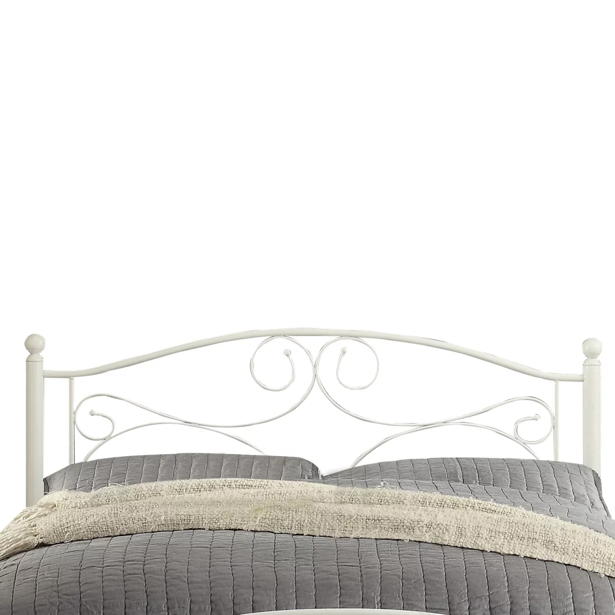 Metal Full Size Platform Bed with Scrollwork Details, White- Saltoro Sherpi