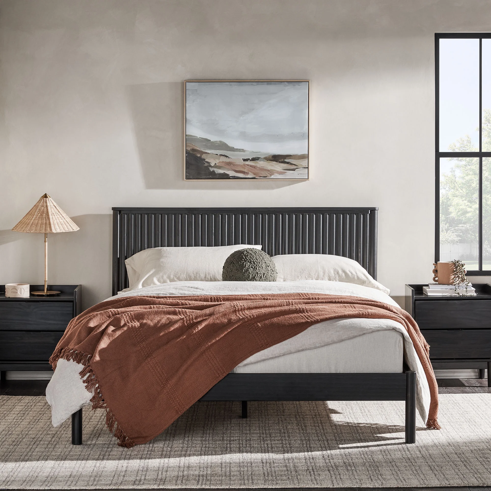 Walker Edison Transitional Solid Wood Queen Bed, Black