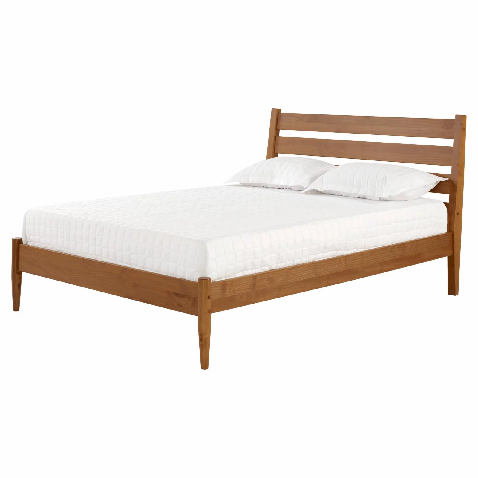 Mid-Century Modern Platform Bed - Queen Size - Scandinavian Oak Finish