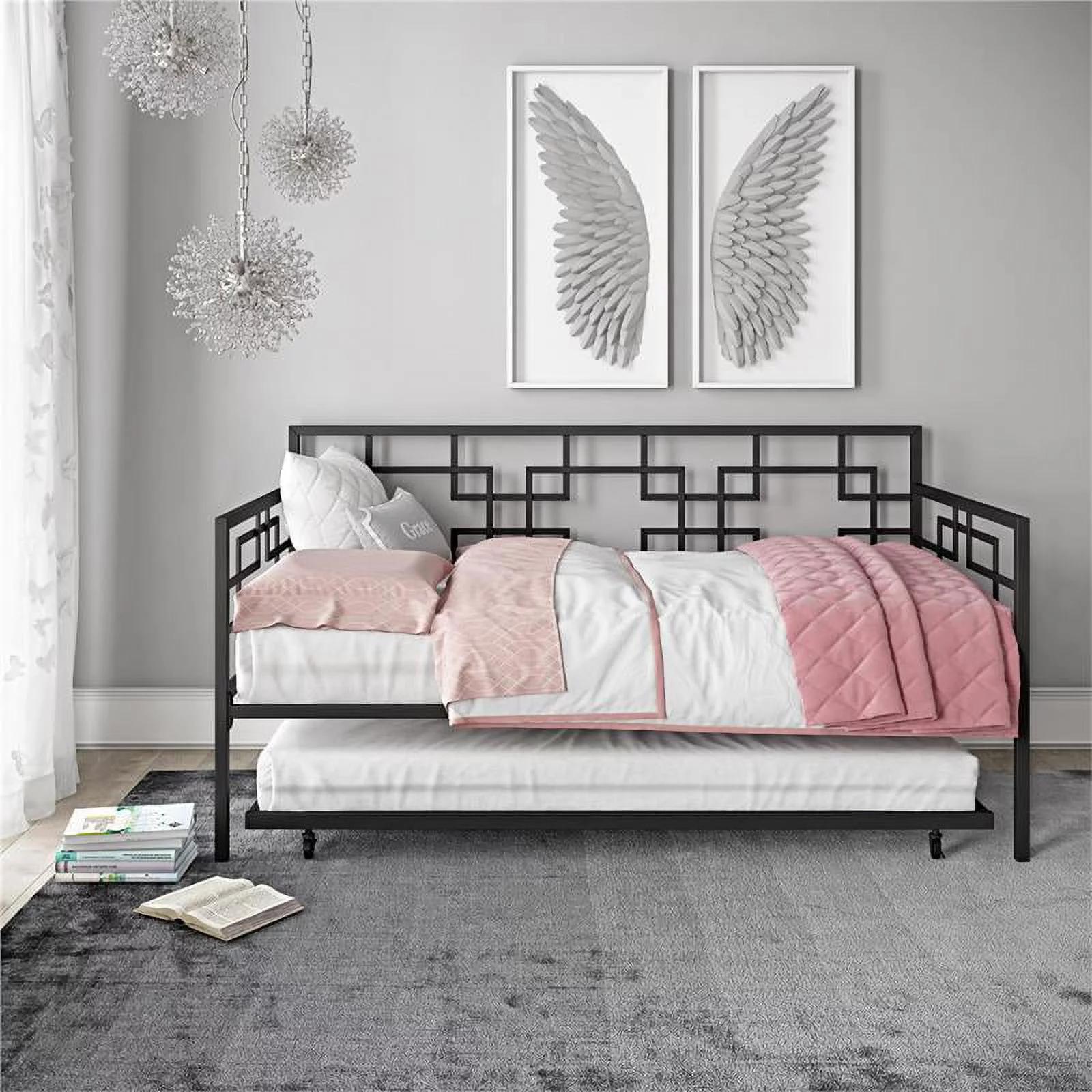 DHP Gail Twin Daybed with Trundle in Black Metal