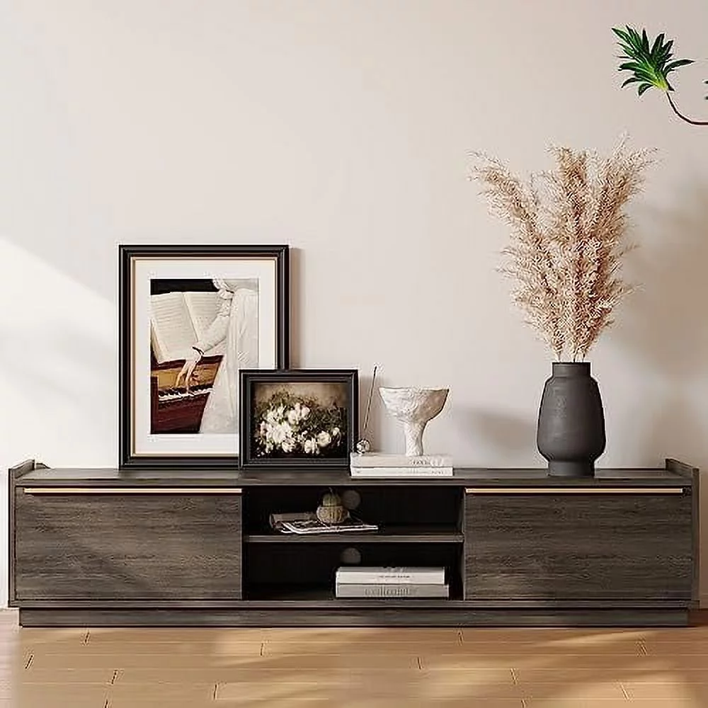 NLIBOOMLife 69" TV Stand for TVs up to 75"  Media Entertainment Center with 2-Tier Open Shelves and 2  Cabinets  Wood Console Table for Living Room  Bed Room - Cayden (Brown)