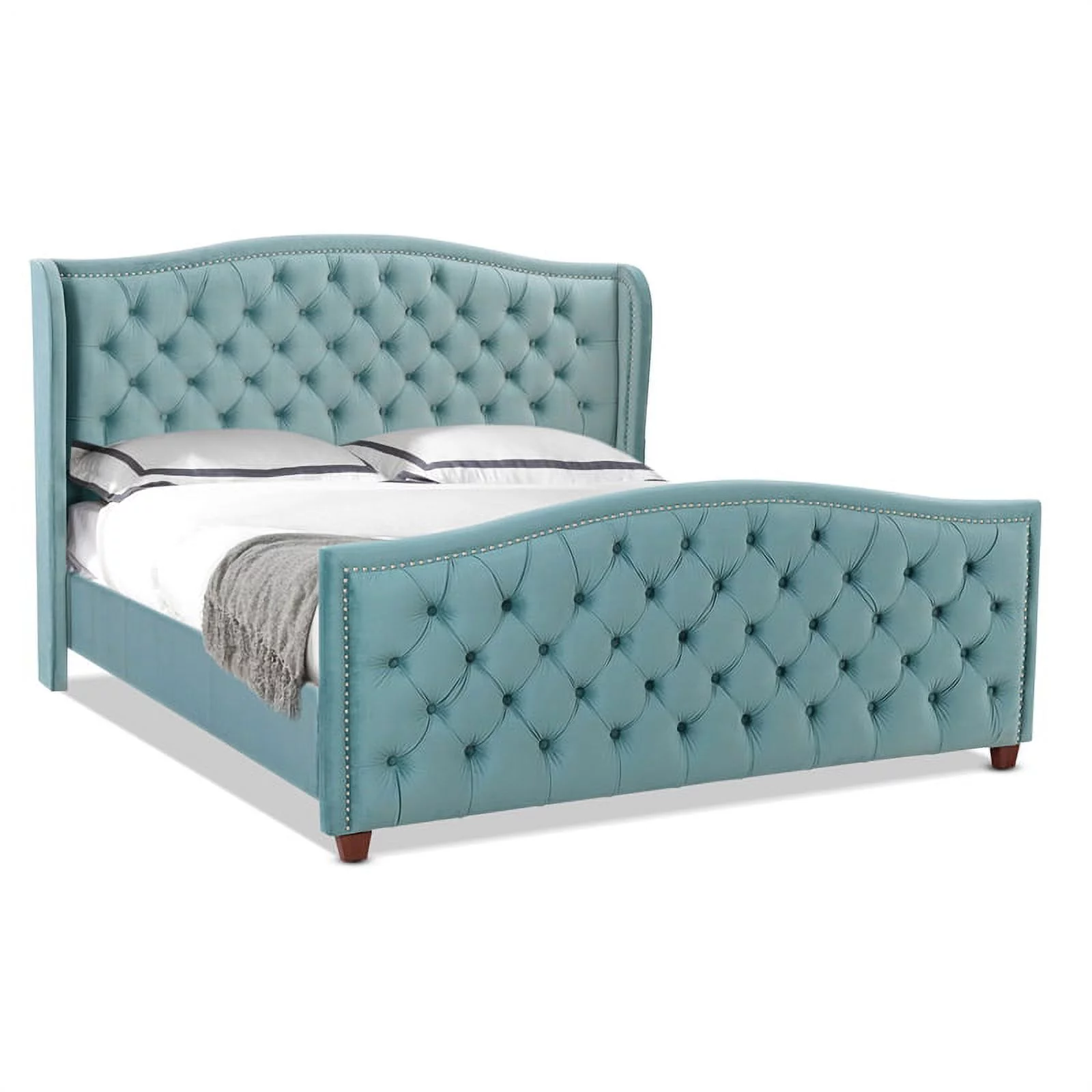 Maklaine Modern Hardwood Tufted Wingback King Bed in Arctic Blue