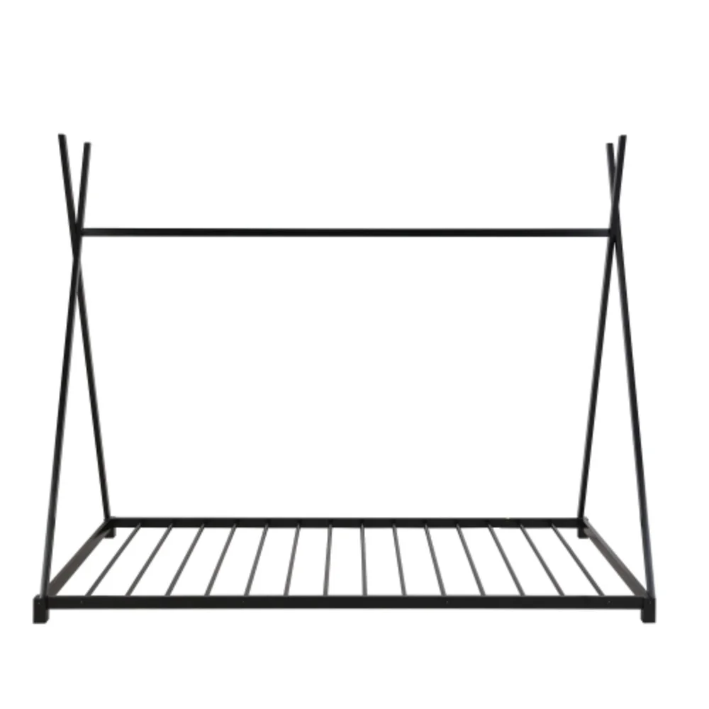 Metal Twin Size House Platform Bed with Triangle Structure, Black Black + Metal + Bedroom + Twin + Bed Frame + Box Spring Not Required