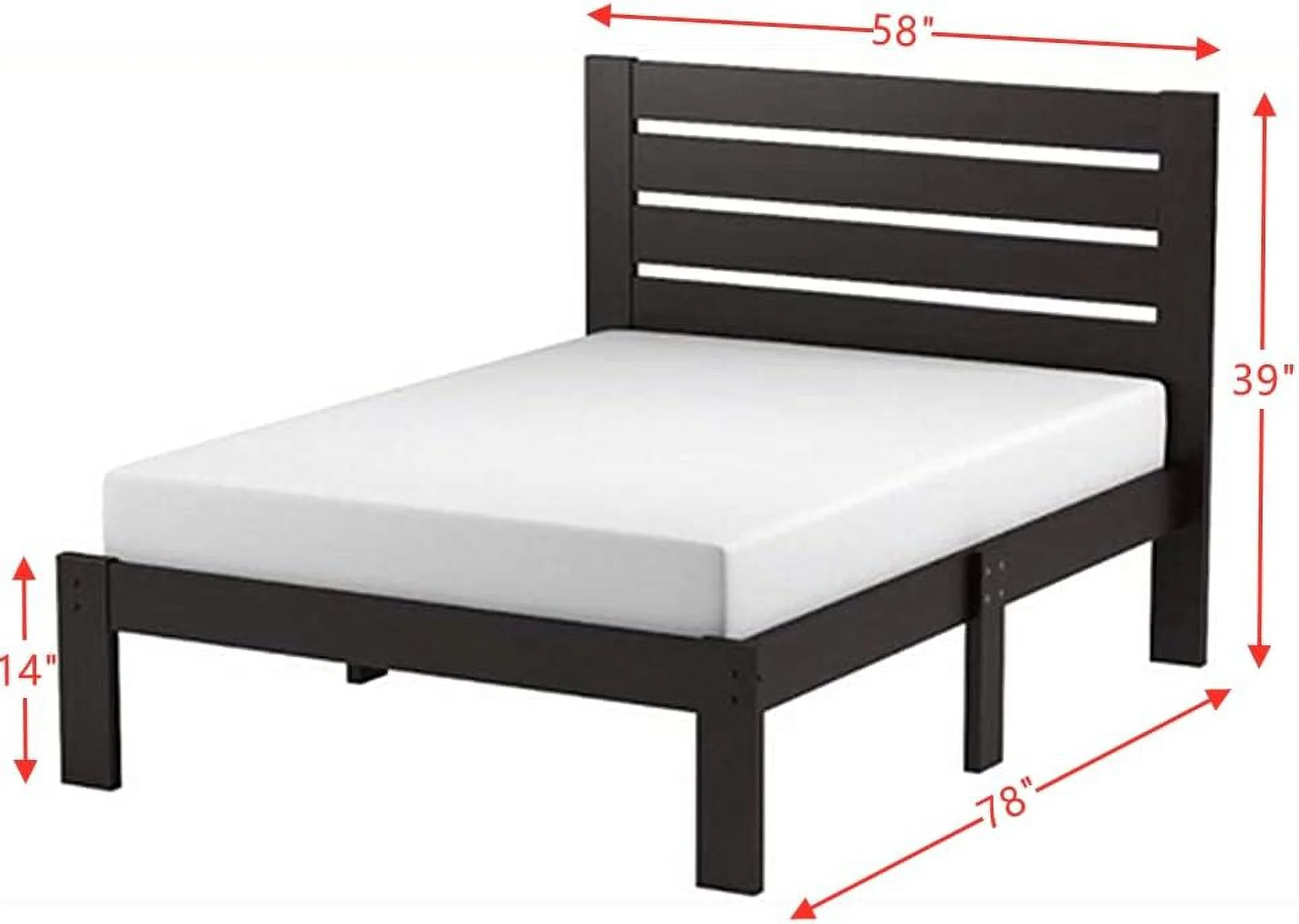 Full Bed Frame, Full Bed With Headboard And Footboard, Solid Wood Platform Bed Frame (Full Size, Espresso)