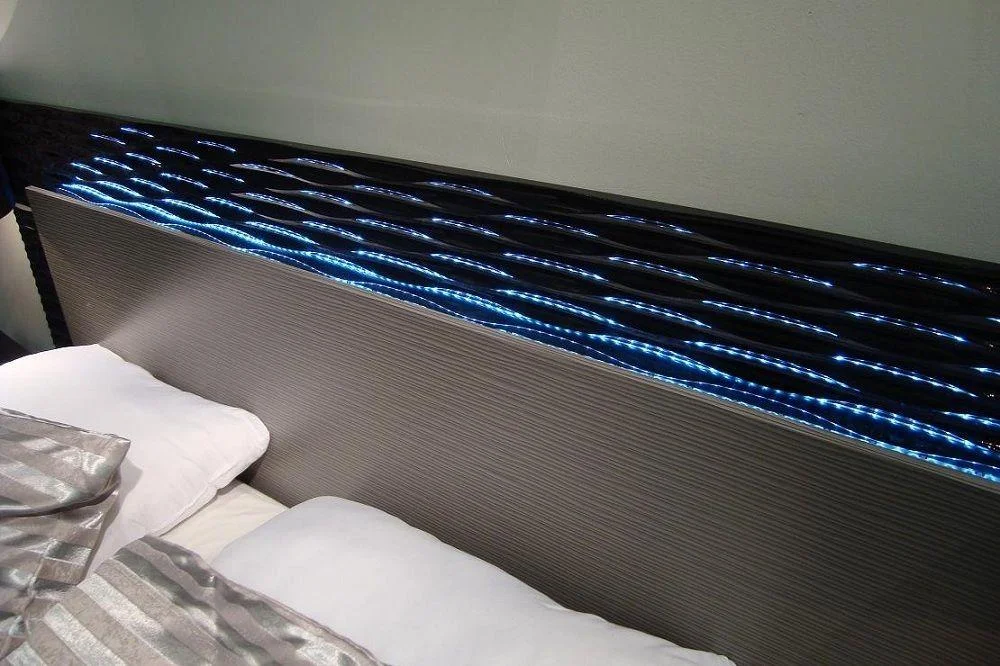Black & Grey Lacquer Headboard LED Lights King Bedroom 3Pc J&M Roma Contemporary