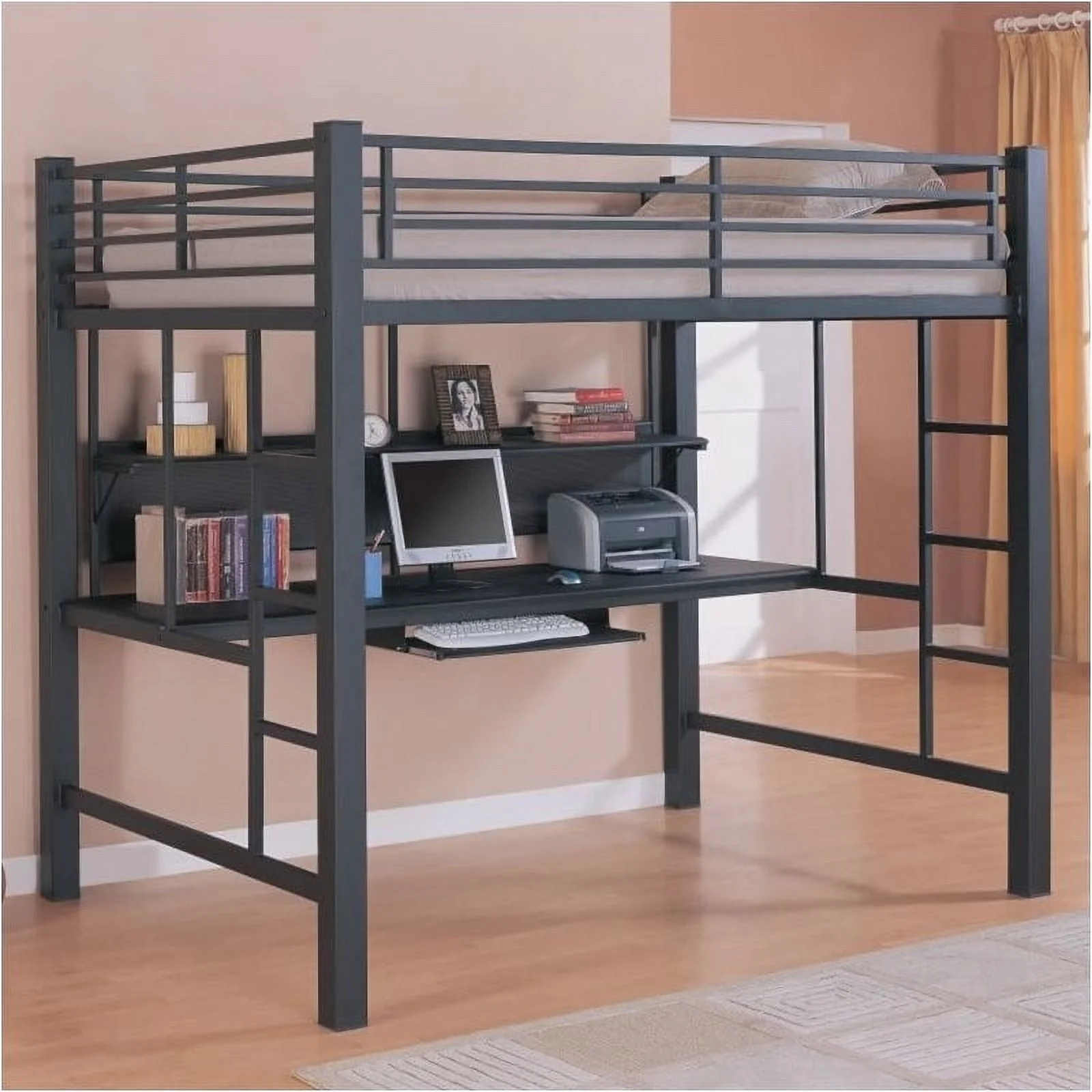 Bowery Hill Modern Steel Metal/MDF Full Size Loft Bed in Black