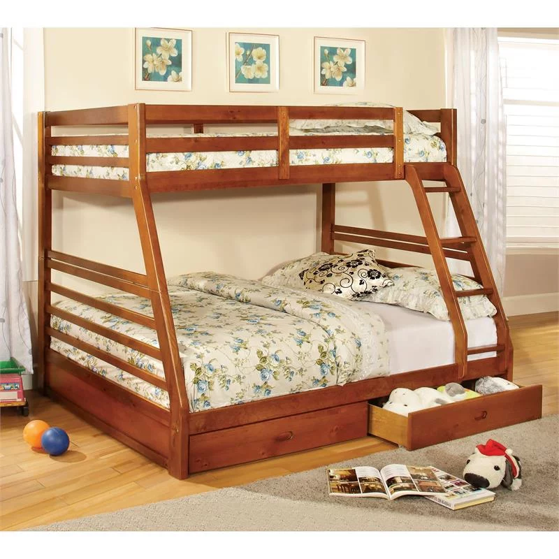 Bowery Hill Transitional Wood Twin over Full Bunk Bed in Oak