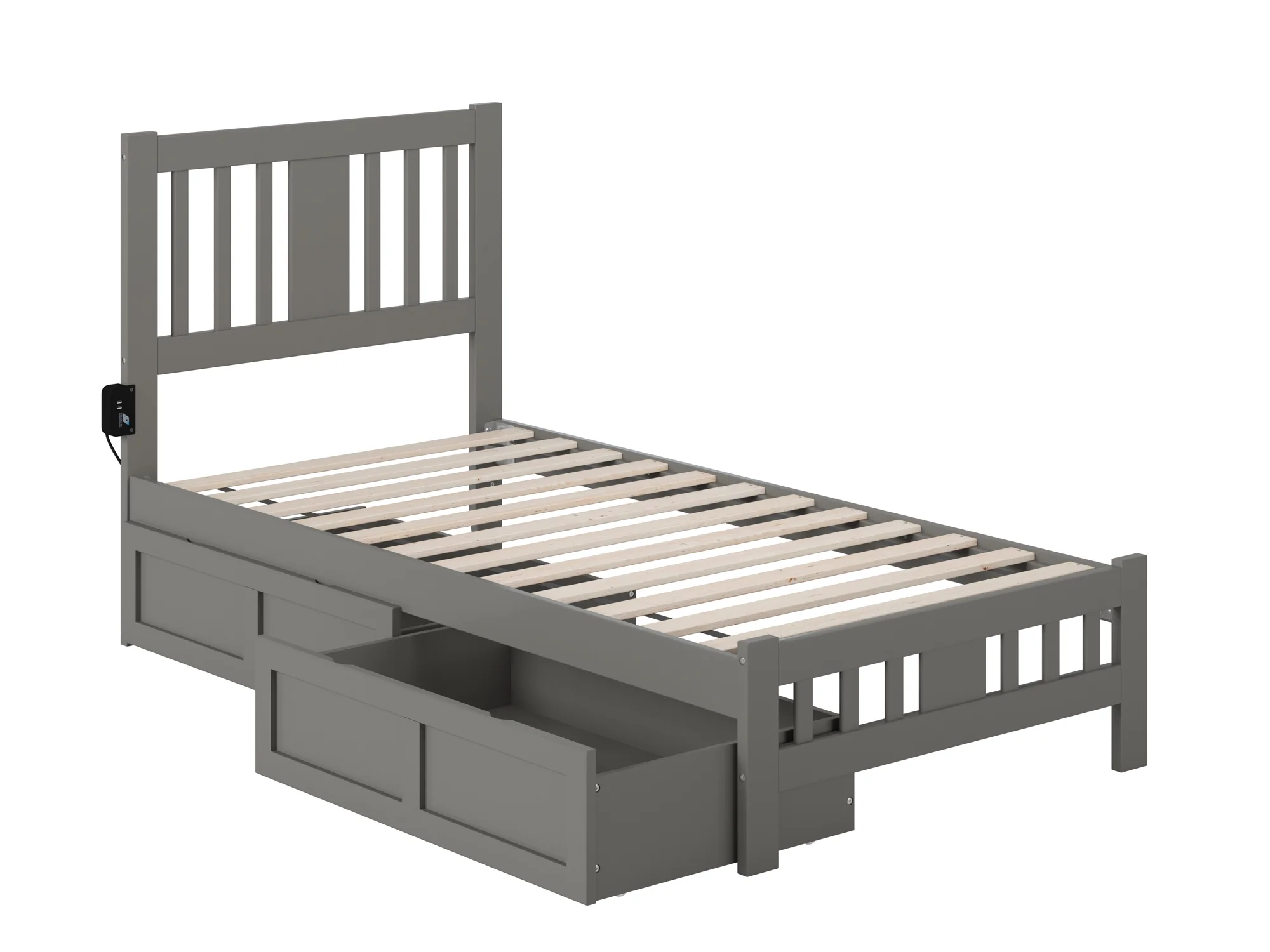 AFI Tahoe Twin Wood Platform Bed with Headboard Footboard & 2 Storage Drawers, Grey