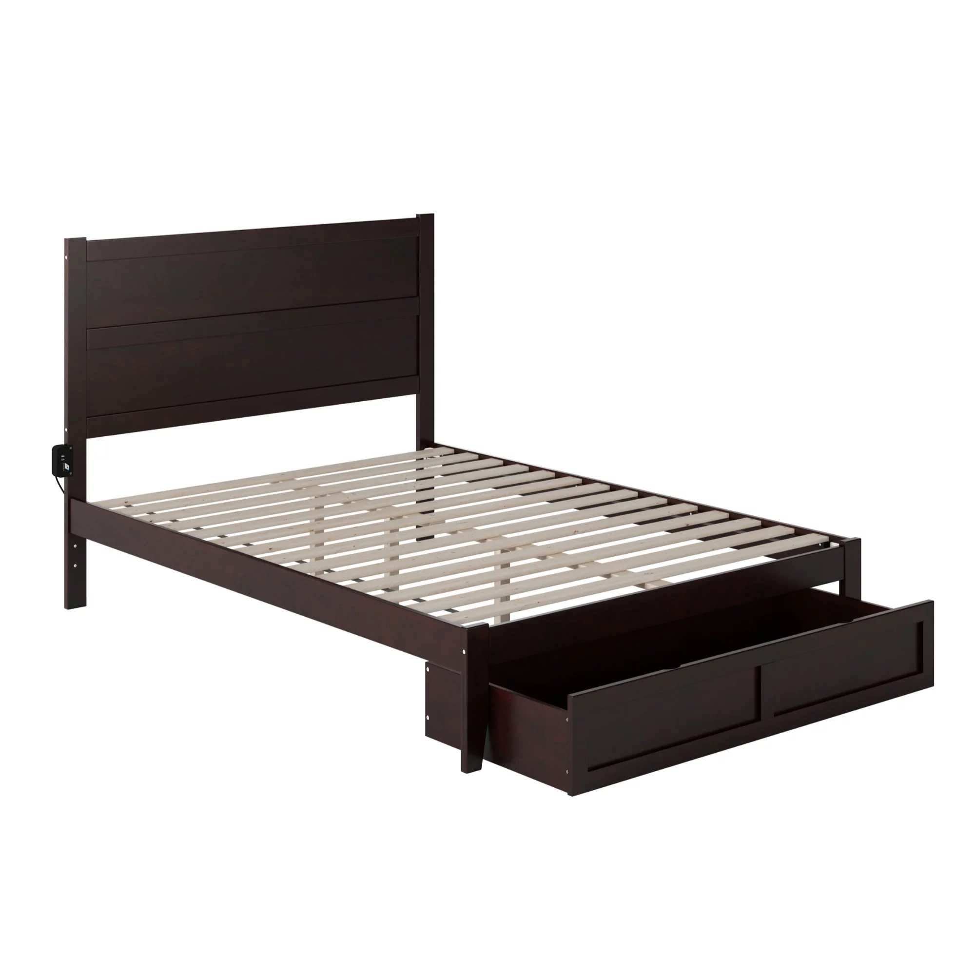 AFI NoHo Queen Solid Wood Bed with Foot Drawer in Espresso