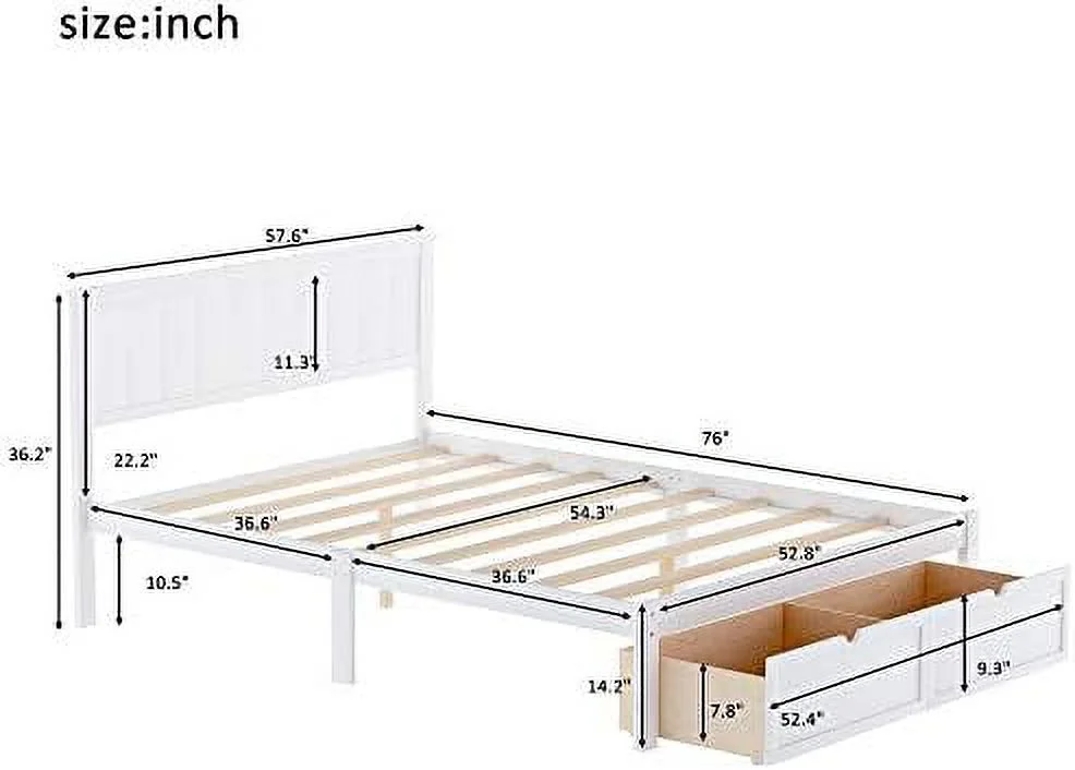 YZboomLife Twin Size Platform Bed with Drawer Wood  Bed Frame with Headboard and Footboard No Box Spring  White