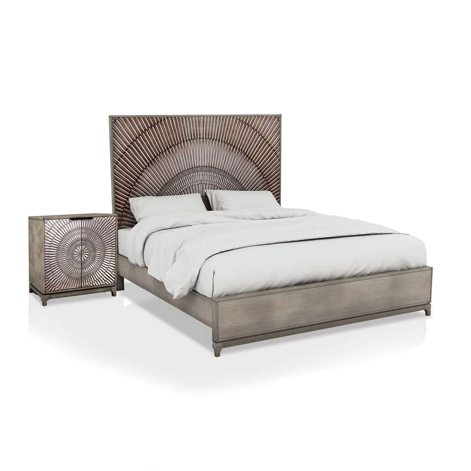FOA Meriah 2pc Antique Gray Wood Bedroom Set - Queen + Nightstand