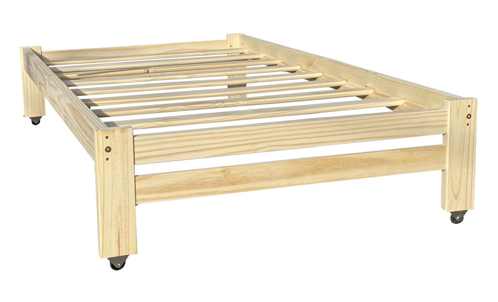 Pennsylvania Wooden Wheeled Platform Bed Solid Pine Wood Twin Size Bed with Casters Unfinished with Wooden Slats Mattress Support