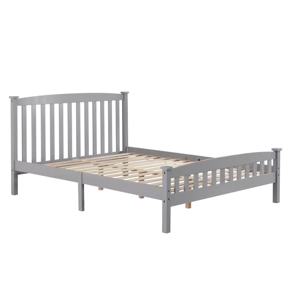 Ktaxon Vertical Wood Bed Frame for Bedroom with Headboard and Footboard Gray Full Size