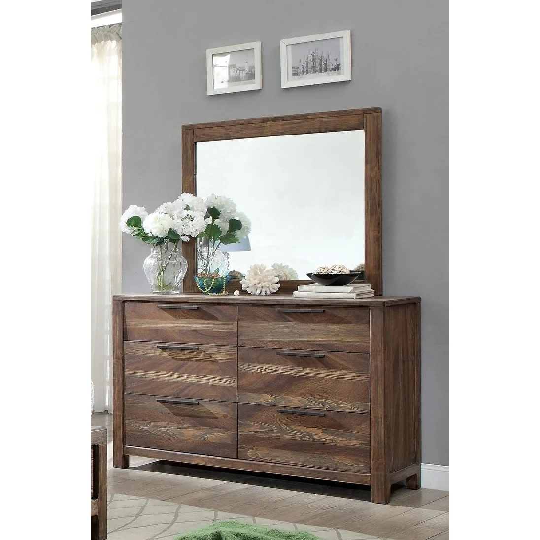Furniture of America Lome Rustic Brown Wood 6-Drawer 2-Piece Dresser and Mirror Set by