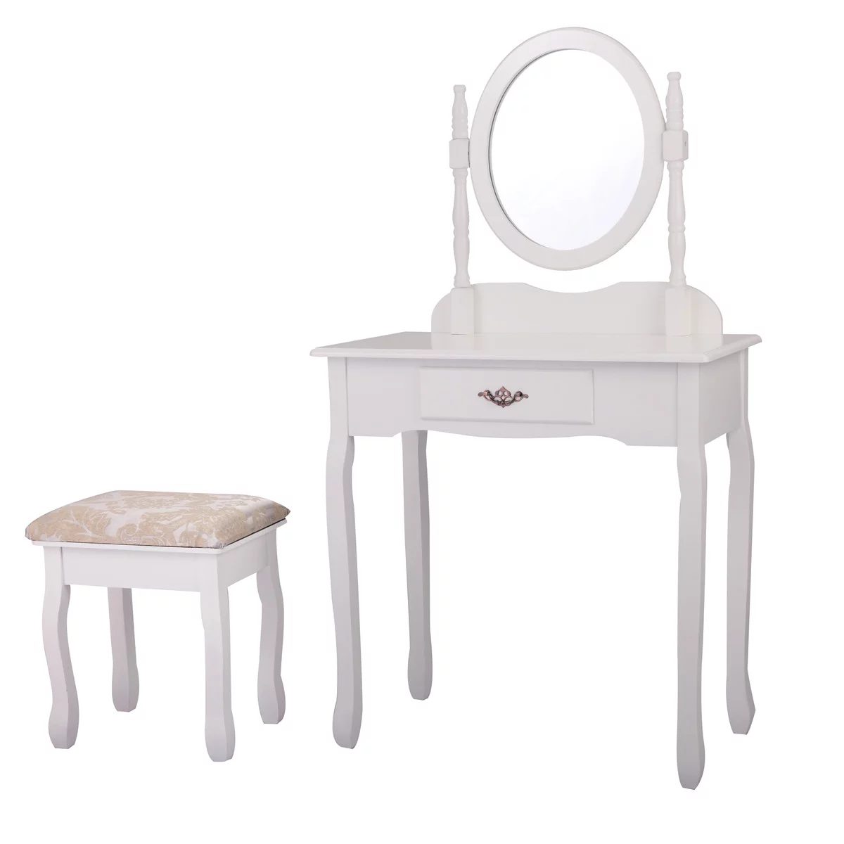 paproos Vintage Vanity Table Set with Mirror, Vintage Makeup Dressing Table with Drawers & Stool, Dresser Table for Women