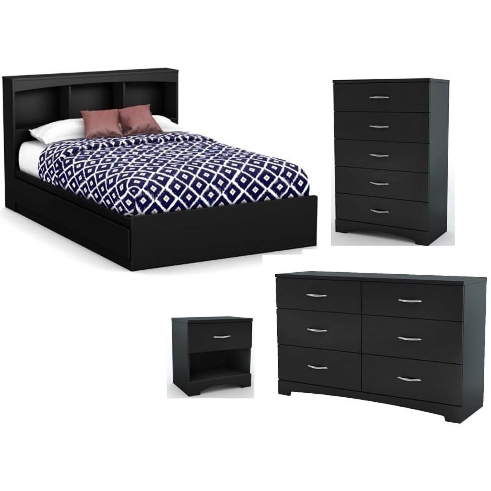 Home Square 5 Piece Modern Wood Bedroom Set in Black