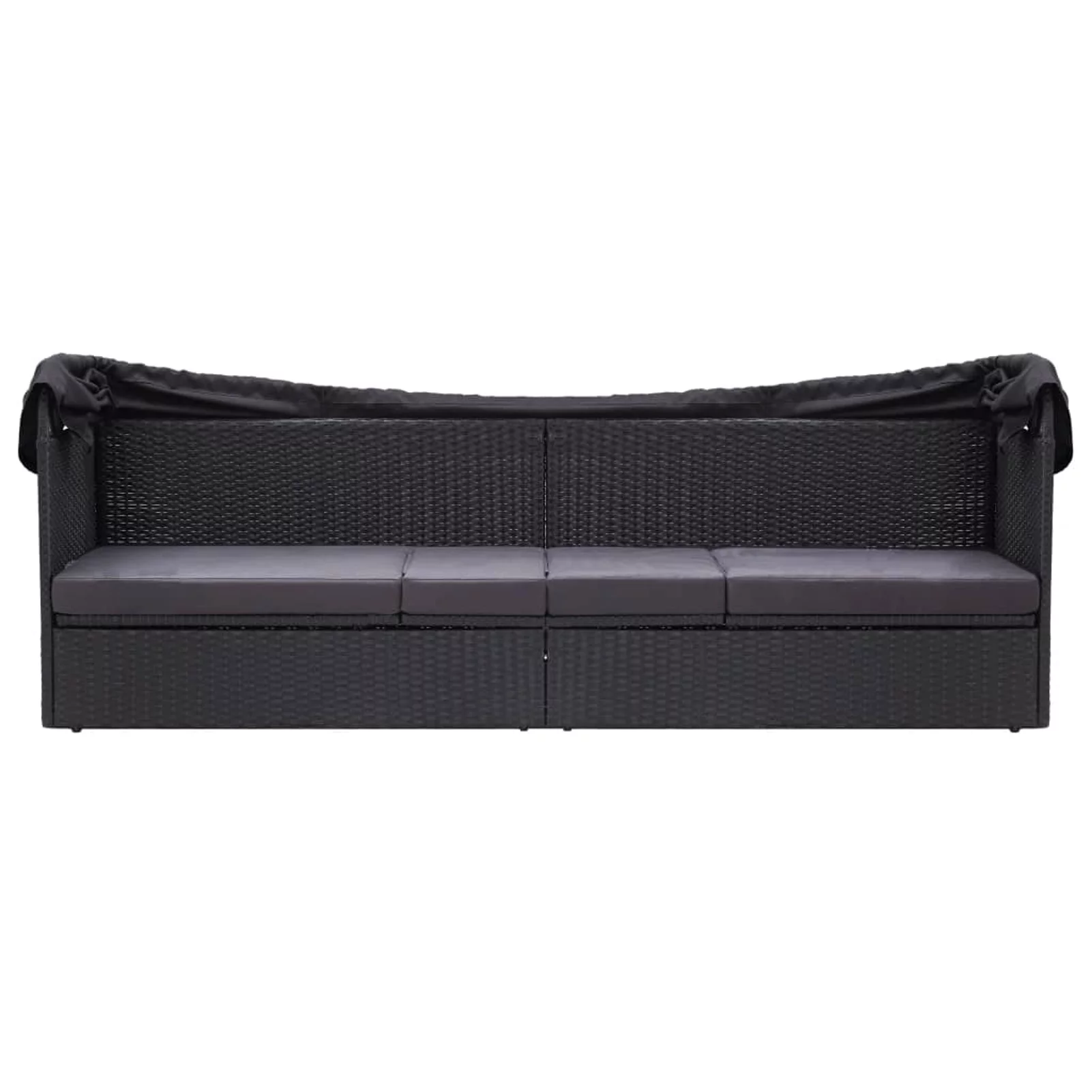 moobody Patio Sun Lounger with Canopy and Cushion Black Poly Rattan Outdoor Sun Bed for Balcony, Backyard, Poolside Furniture 80.7 x 24.4 x 48.8 Inches (W x D x H)