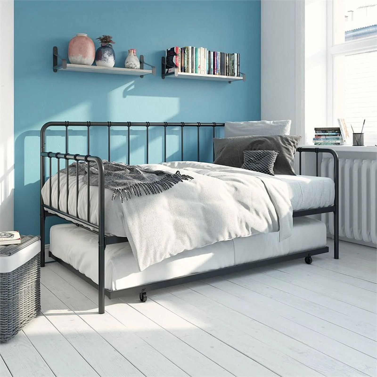 DHP Aubrey Twin Metal Daybed with Trundle in Black