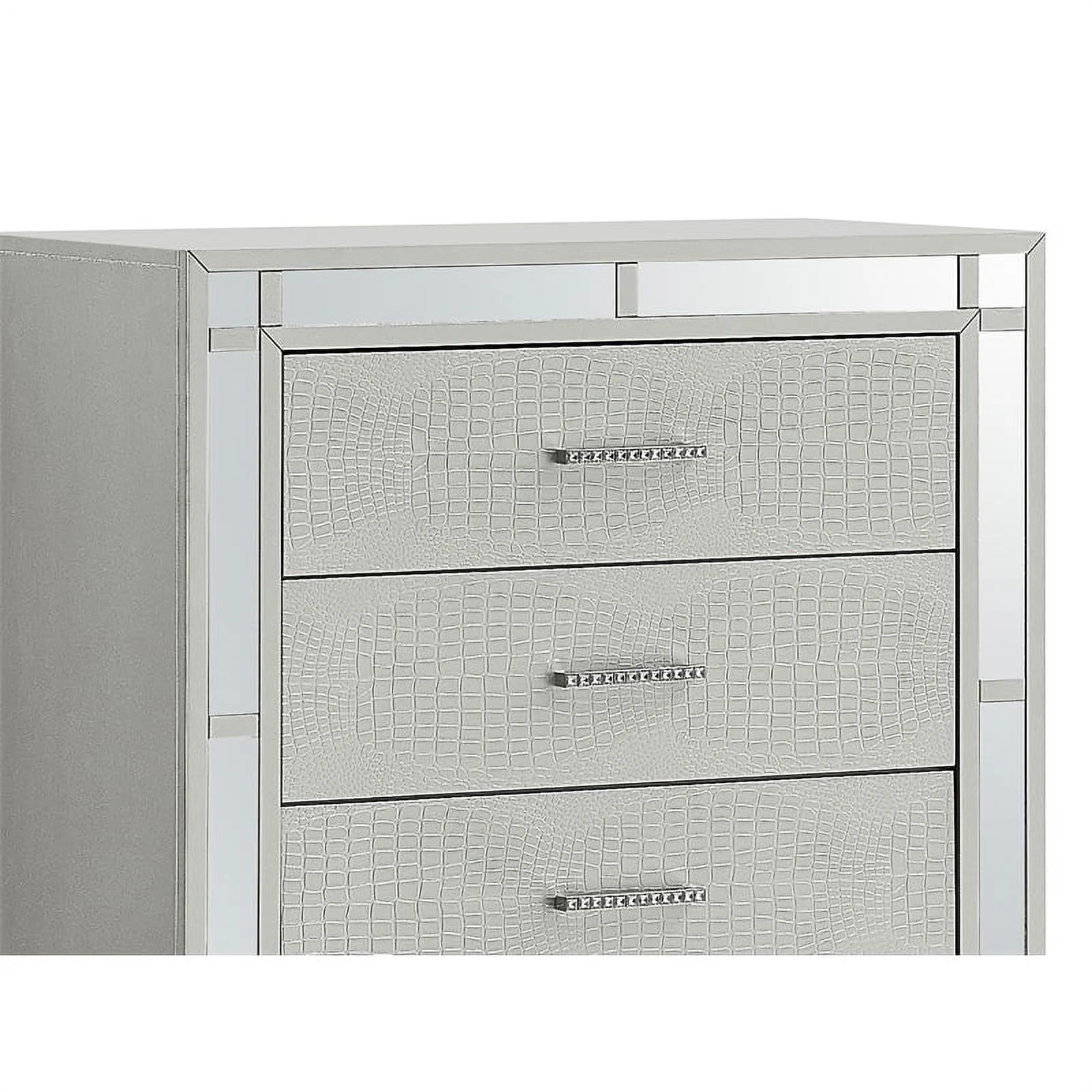 Maklaine Modern styled Wood 5 Drawer Chest Silver Champagne Finish