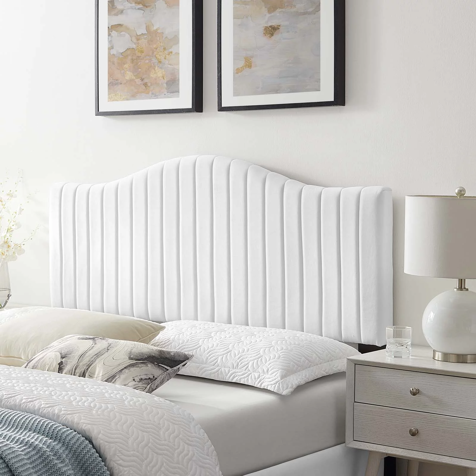 Headboard, Twin Size, Velvet, White, Modern Contemporary Urban Design, Bedroom Master Guest Suite