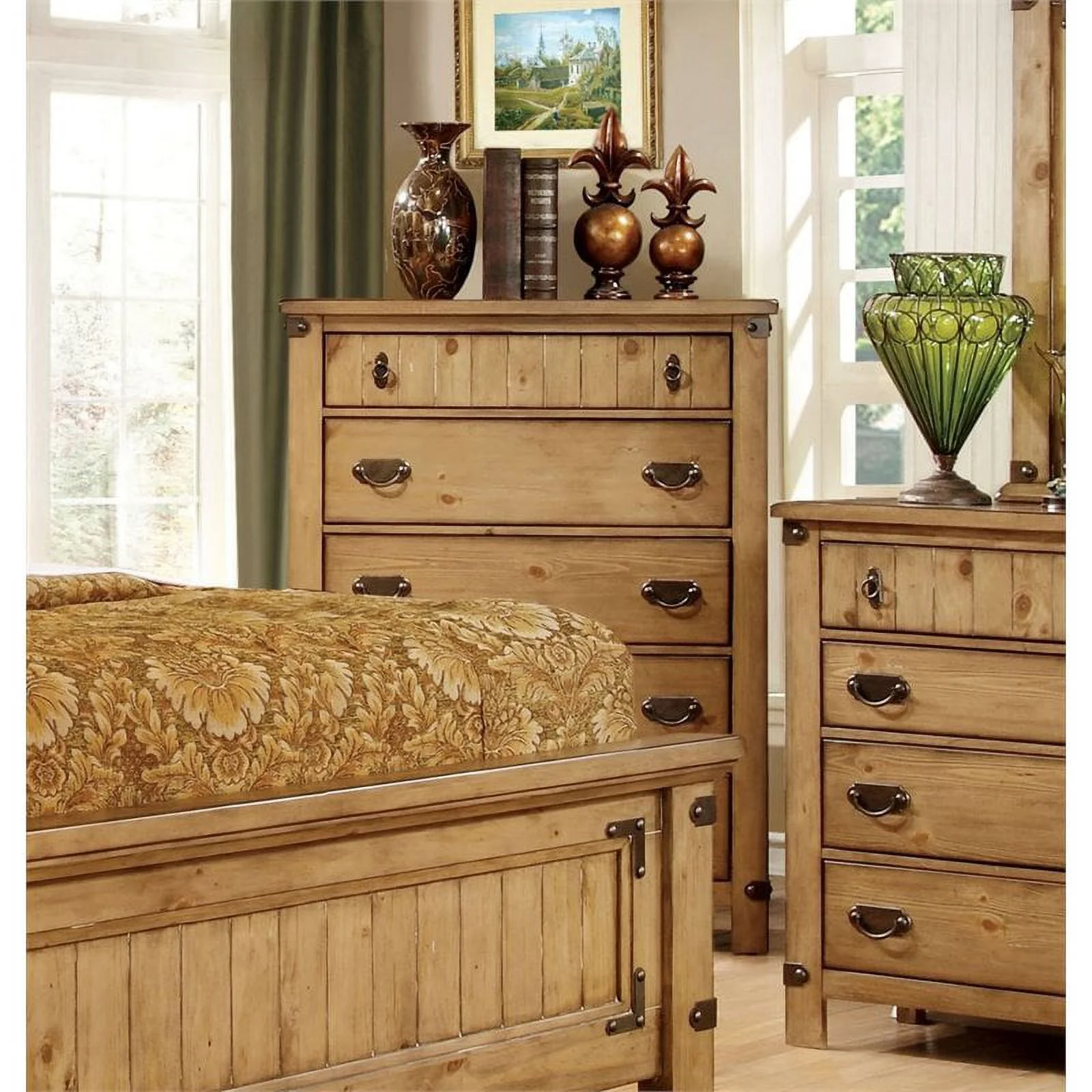 Furniture of America Sesco Cottage Wood 5-Drawer Chest in Brown Elm